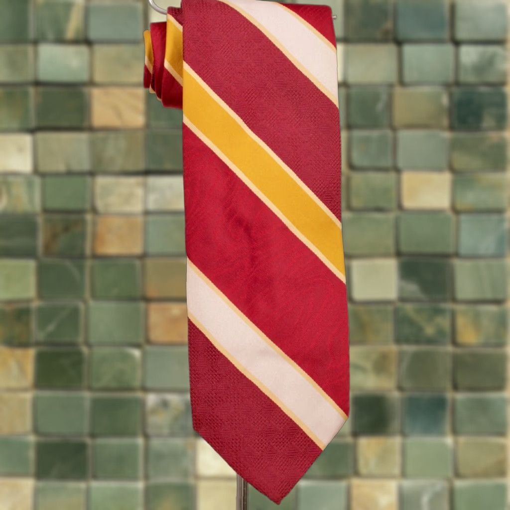 Vintage VTG 1970s James Davis NOS Necktie - Dark Red & Grey Striped Polyester Tie Mens, 58" L, 4" W, Great Unworn Vintage Condition, 70s Tie Size ONE SIZE - 1 Thumbnail