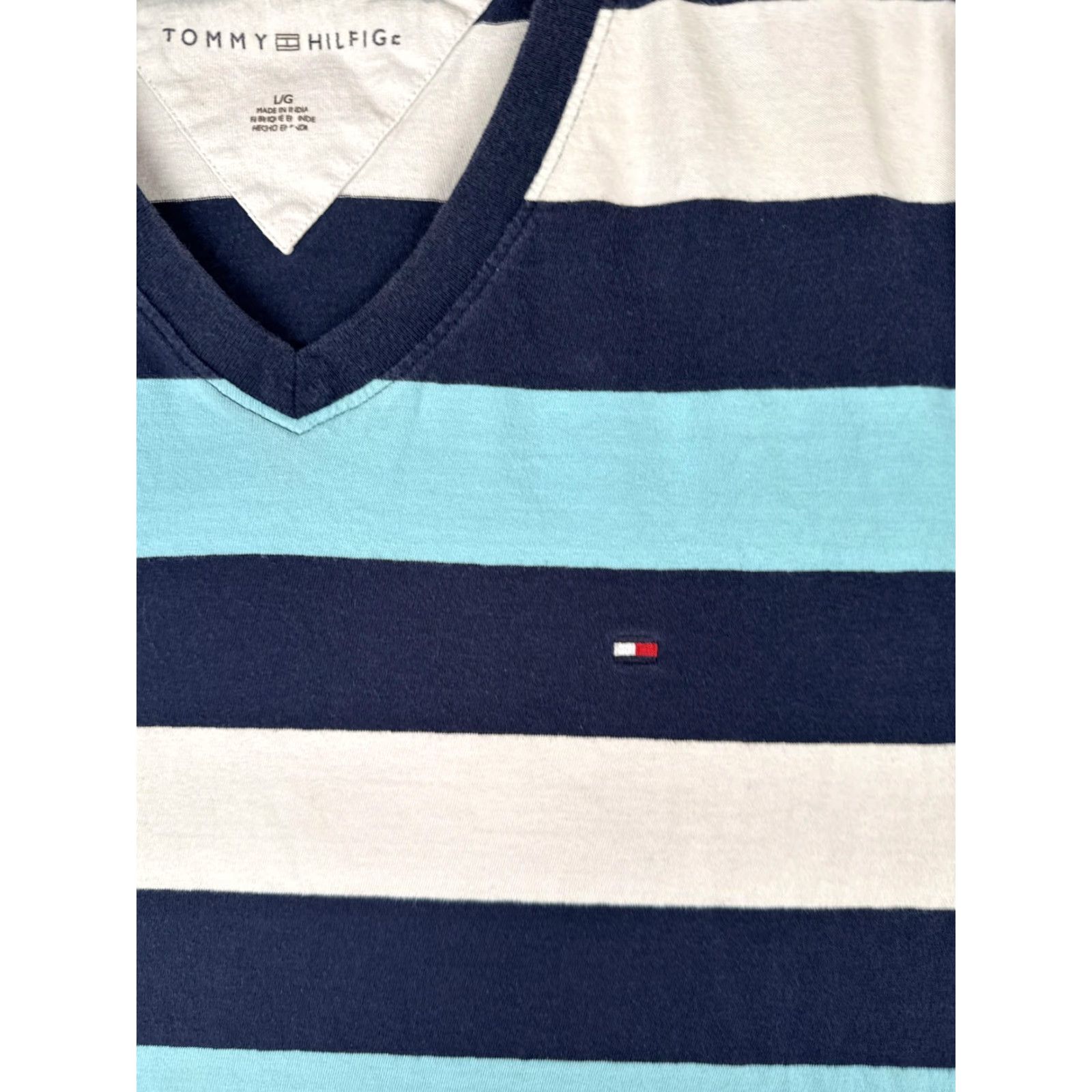 Tommy Hilfiger Tommy Hilfiger Shirt Mens Large Multicolor Striped V-Neck Short Sleeve Cotton Size US L / EU 52-54 / 3 - 6 Thumbnail