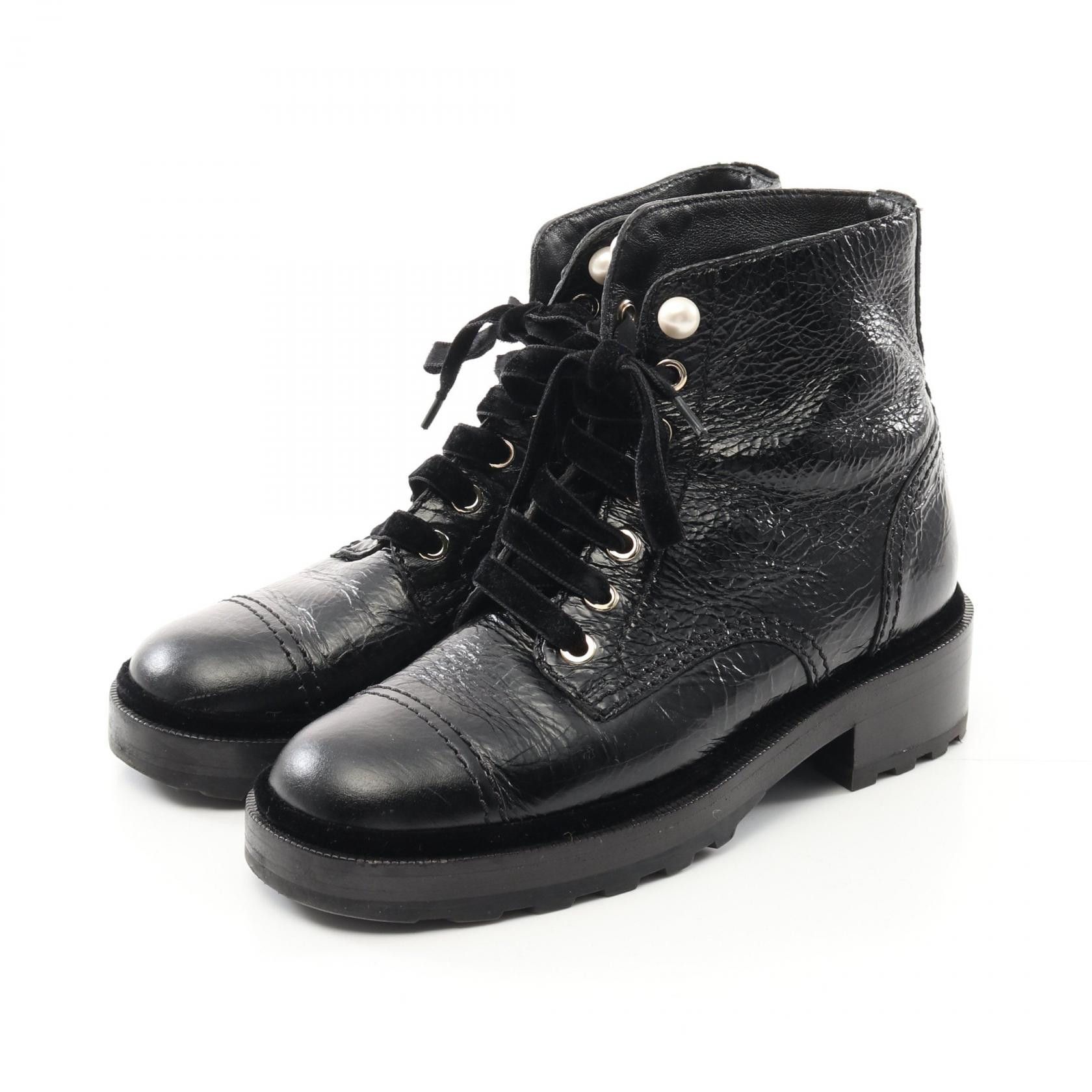 Chanel Chanel Coco Mark Leather Boots Leather Shoes G35154 in Black, Women's