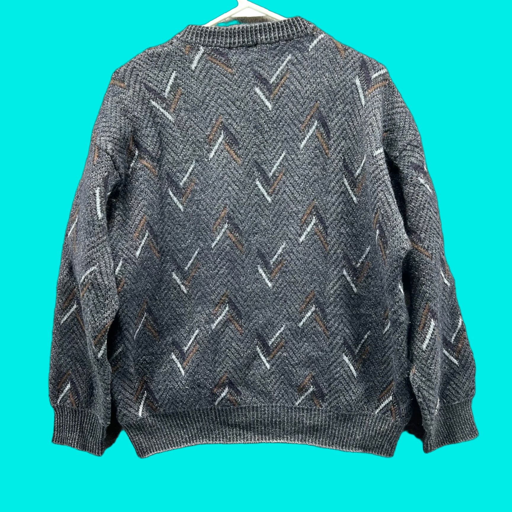 Pronto Uomo VINTAGE Pronto Uomo Sweater Mens Large Gray Merino Wool Italy Pullover Herringbone Size US L / EU 52-54 / 3 - 1 Thumbnail