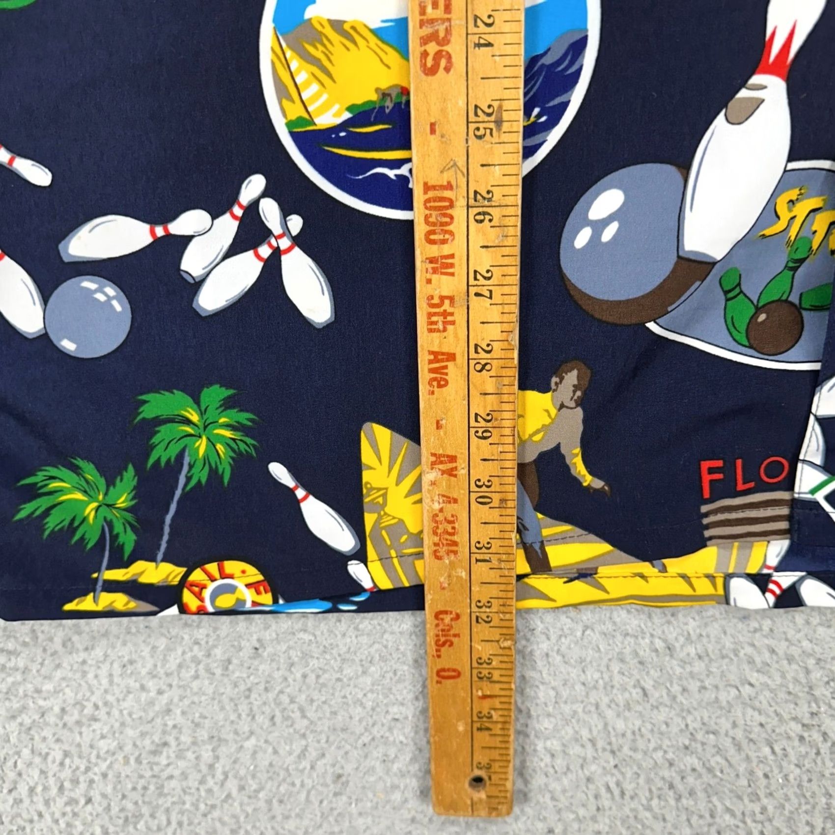 Vintage VINTAGE? Box-Office Men Hawaiian Shirt XL Navy Blue Yellow Bowling Button Up Short Sleeve Size US XL / EU 56 / 4 - 7 Thumbnail