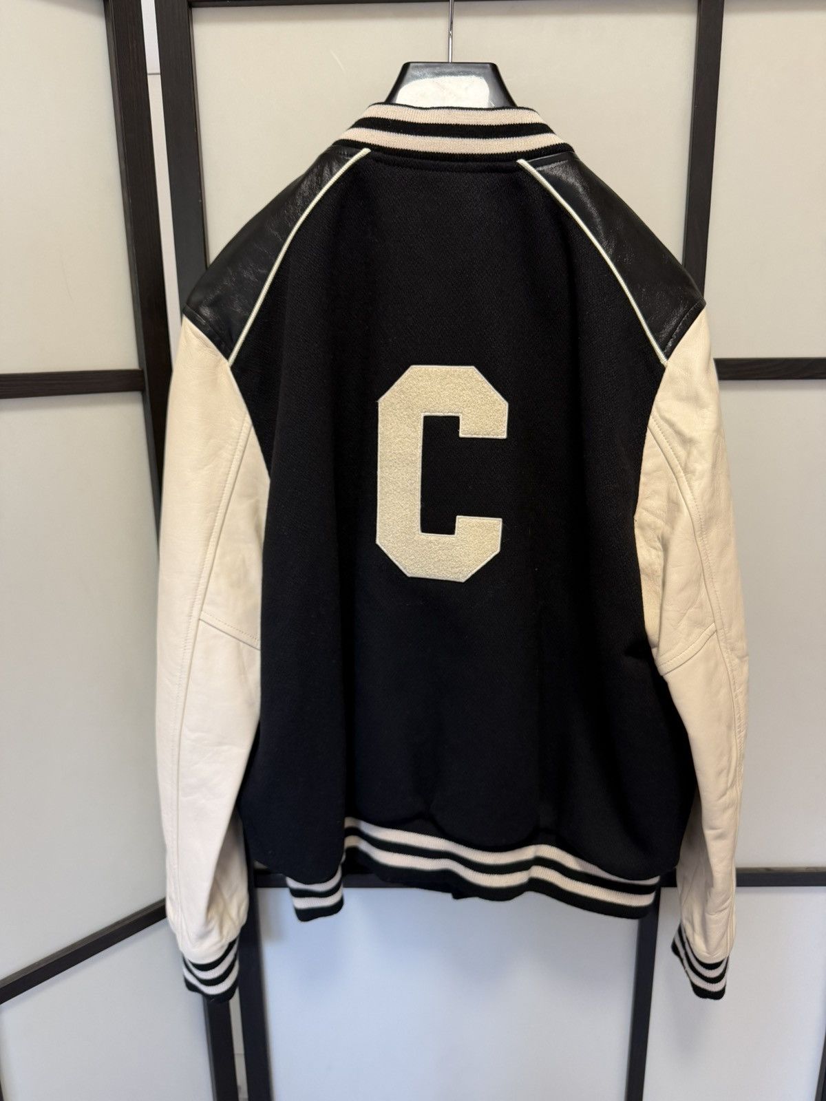 Celine NEW - FW21 Black C Patch Leather Sleeve Wool Teddy 54 Size US L / EU 52-54 / 3 - 8 Thumbnail