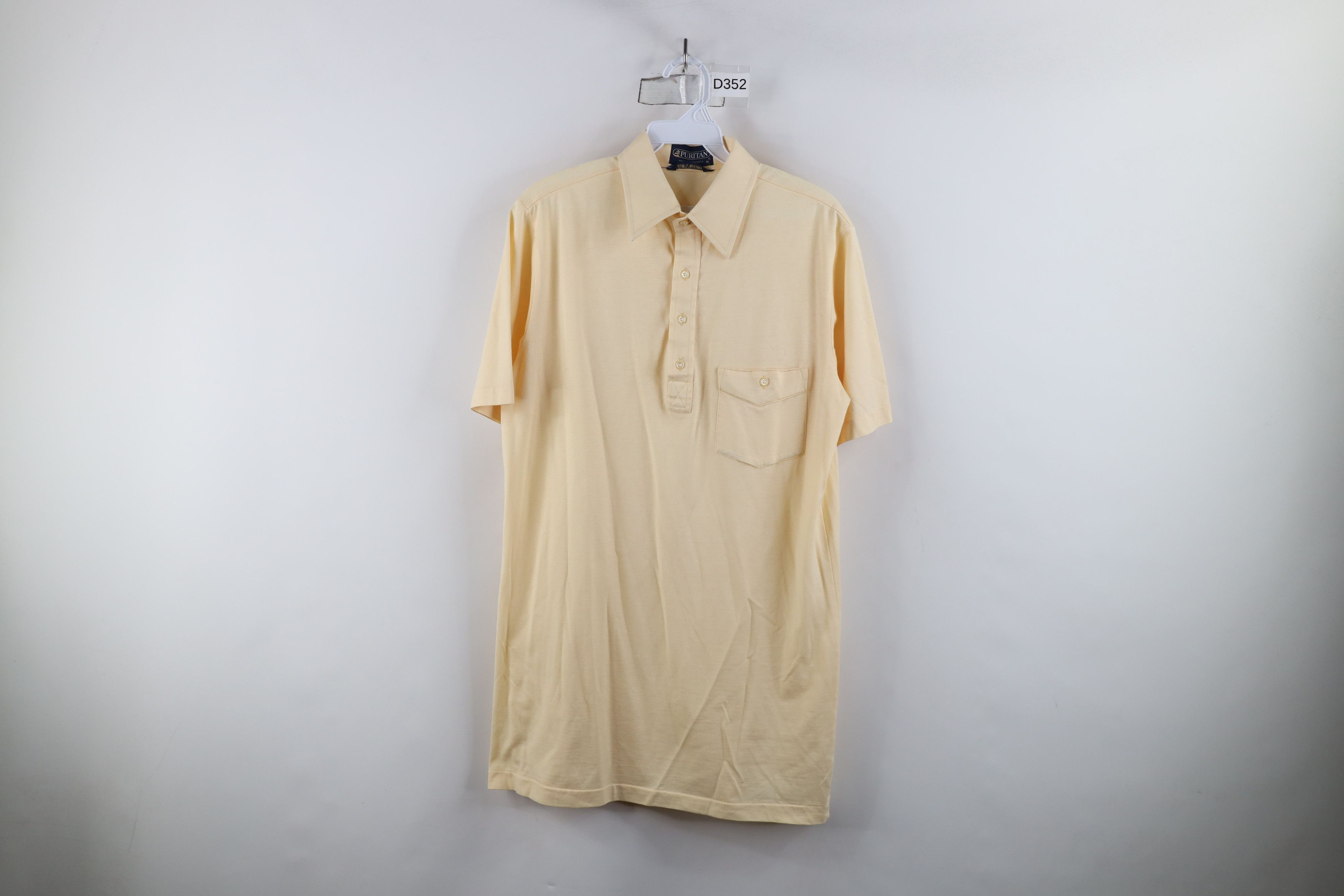 Vintage Vintage 70s Streetwear Sheer Knit Collared Polo Pale Yellow Size US M / EU 48-50 / 2 - 1 Thumbnail