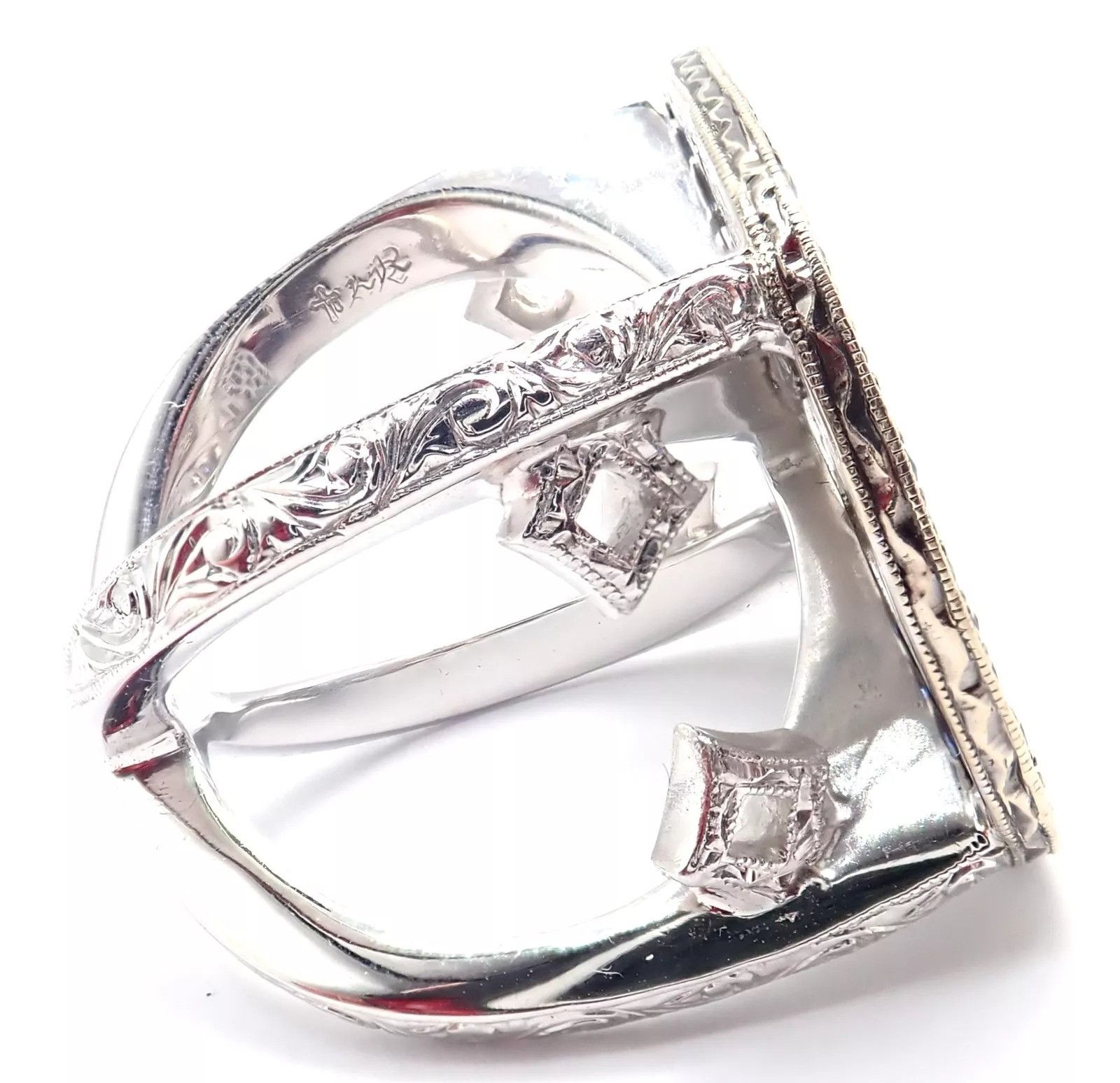 Vintage Loree Rodkin 18k White Gold Diamond Sapphire Skull Ring Size ONE SIZE - 4 Thumbnail