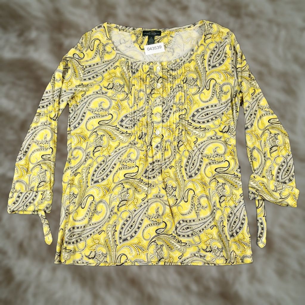 Ralph Lauren Lauren Ralph Lauren Blouse Womens Size Small Yellow Paisley Long Sleeve Button Up Classic Preppy Size S / US 4 / IT 40 - 1 Thumbnail