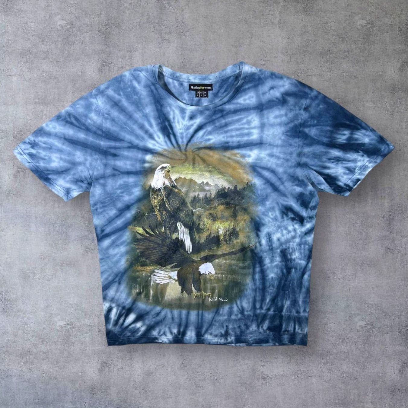 Vintage Atlas For Men Eagle Nature Graphic Blue Tie Dye T-Shirt Medium M Regular Cotton Short Sleeve Crew Neck Men Shirt Size US M / EU 48-50 / 2 - 2 Thumbnail