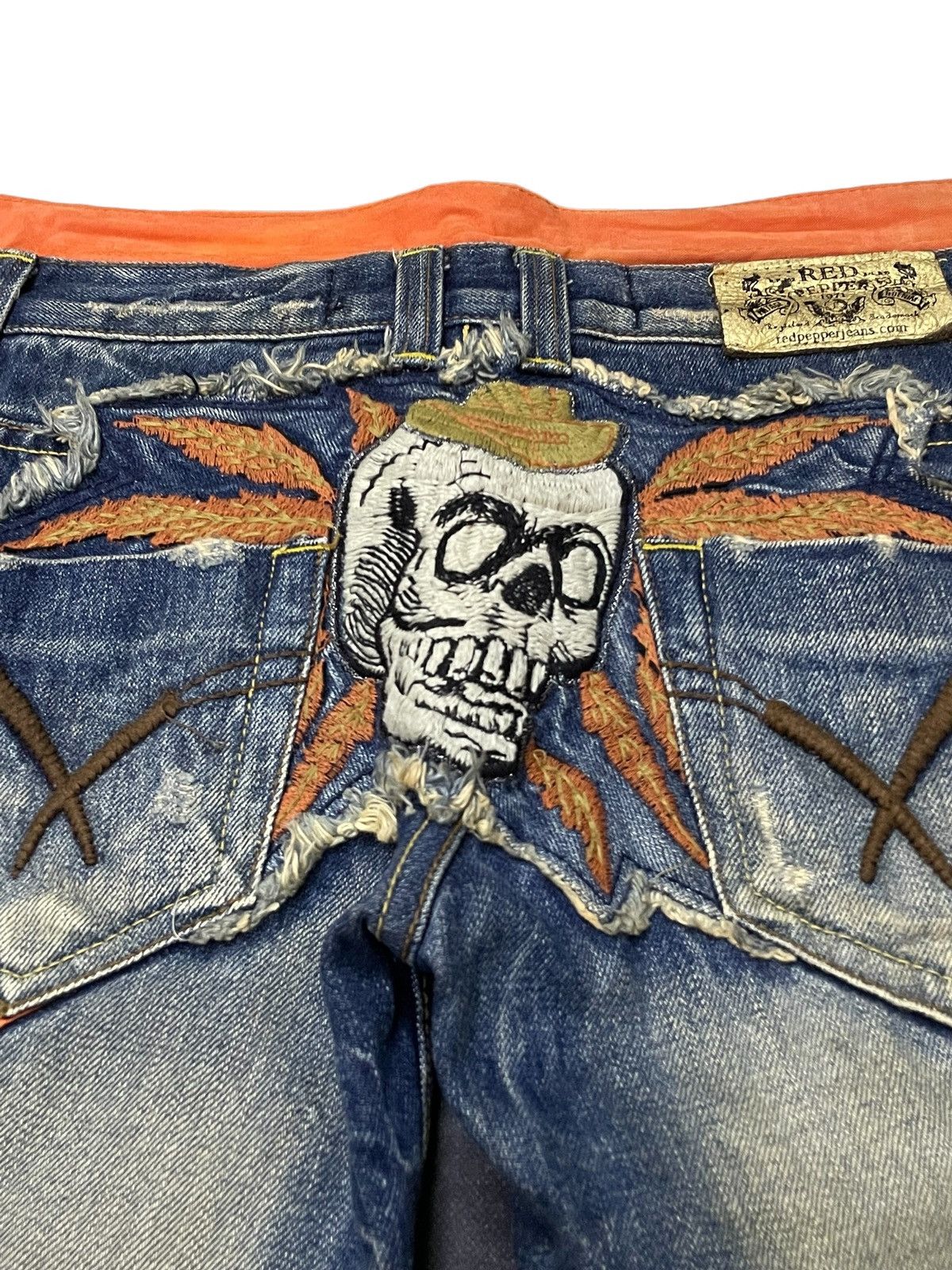 GOSTAR DE FUGA × Hysteric Glamour × Japanese Brand Red Paper Japan Mud Wash Flared Embroidery Skull Jeans Size US 29 - 19 Thumbnail