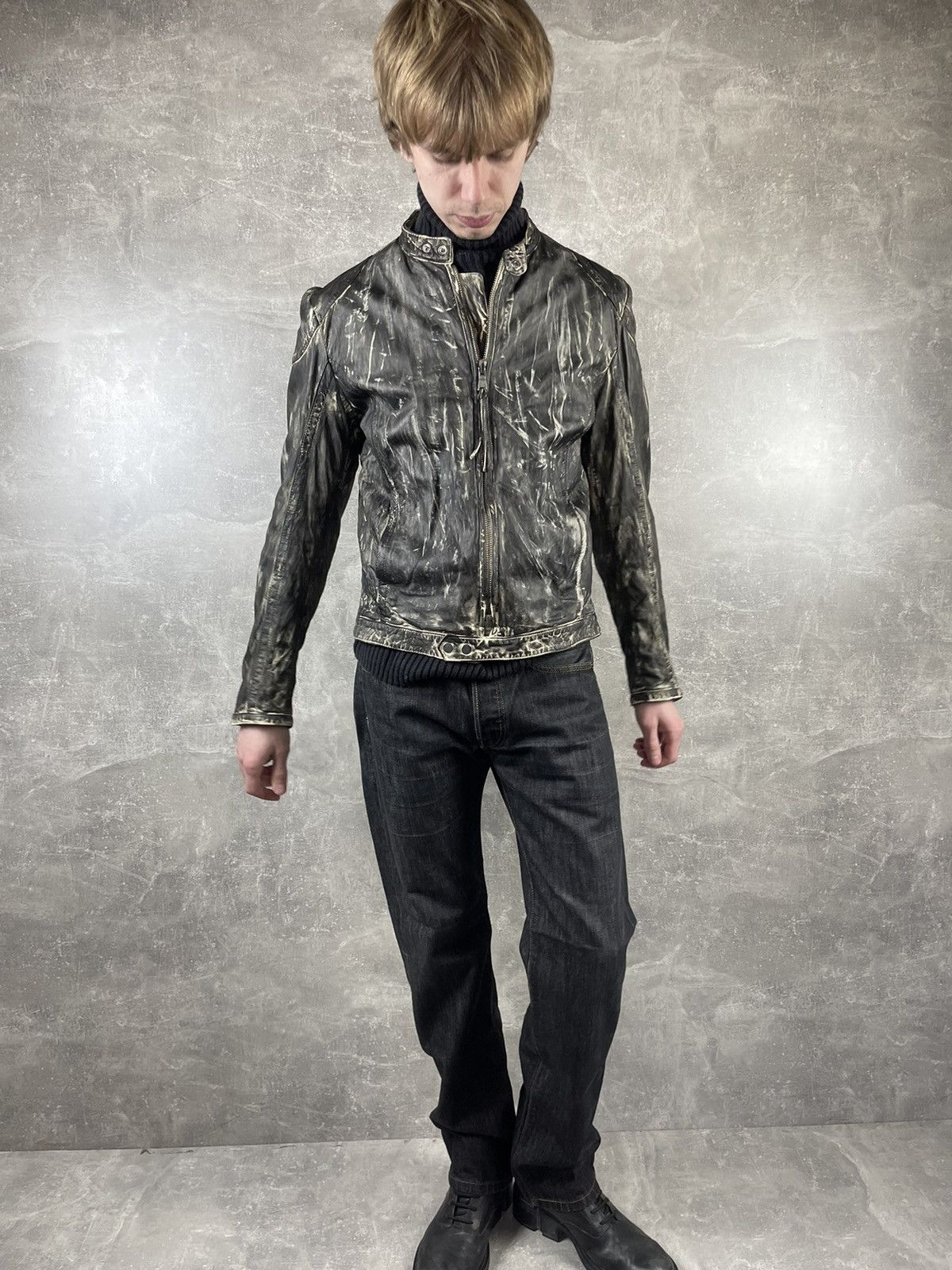Vintage Vintage Archive Black/White Leather Faded Biker Jacket Size US L / EU 52-54 / 3 - 5 Thumbnail