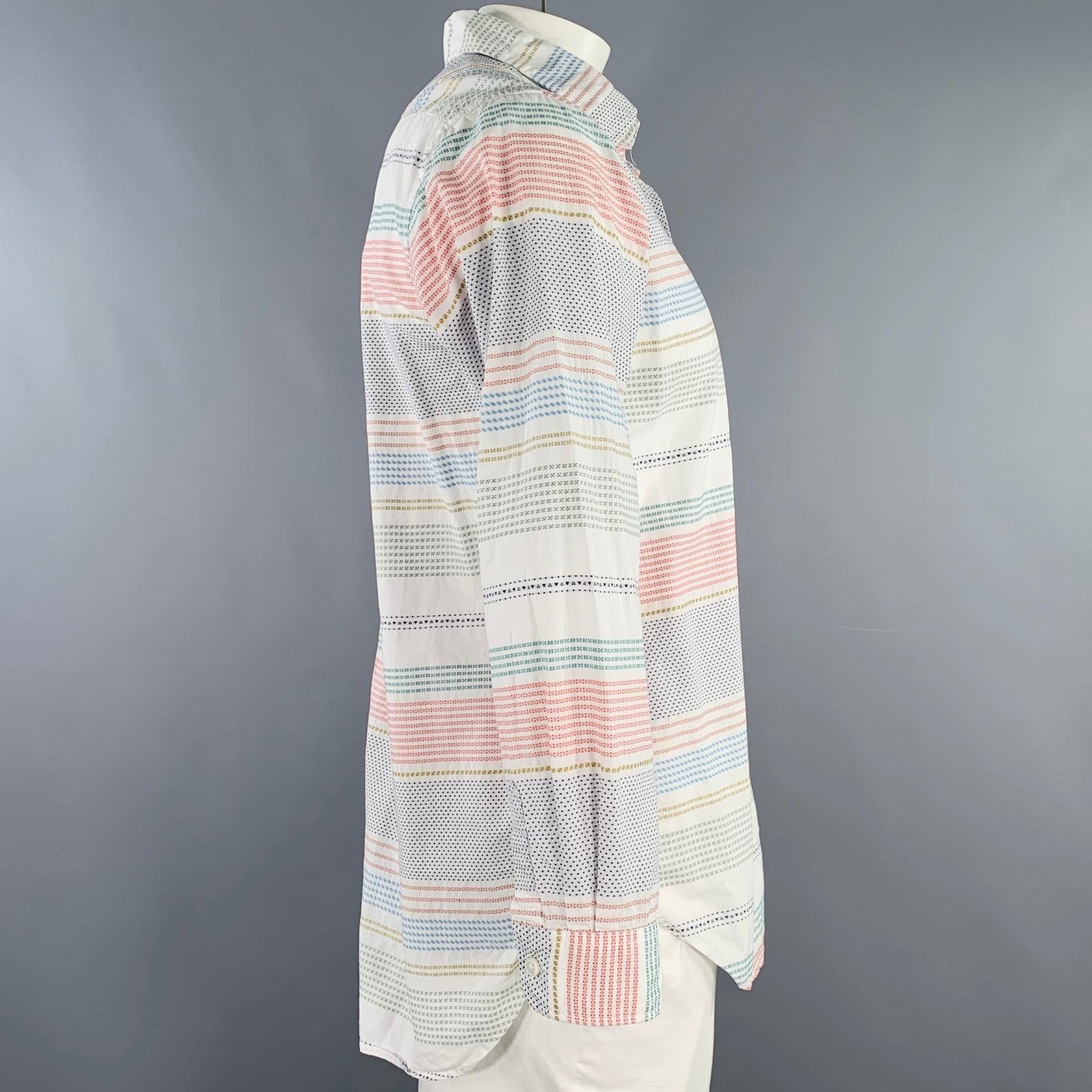 Engineered Garments Size L White Multi Color Stripe Cotton Long Sleeve Shirt Size US L / EU 52-54 / 3 - 3 Thumbnail
