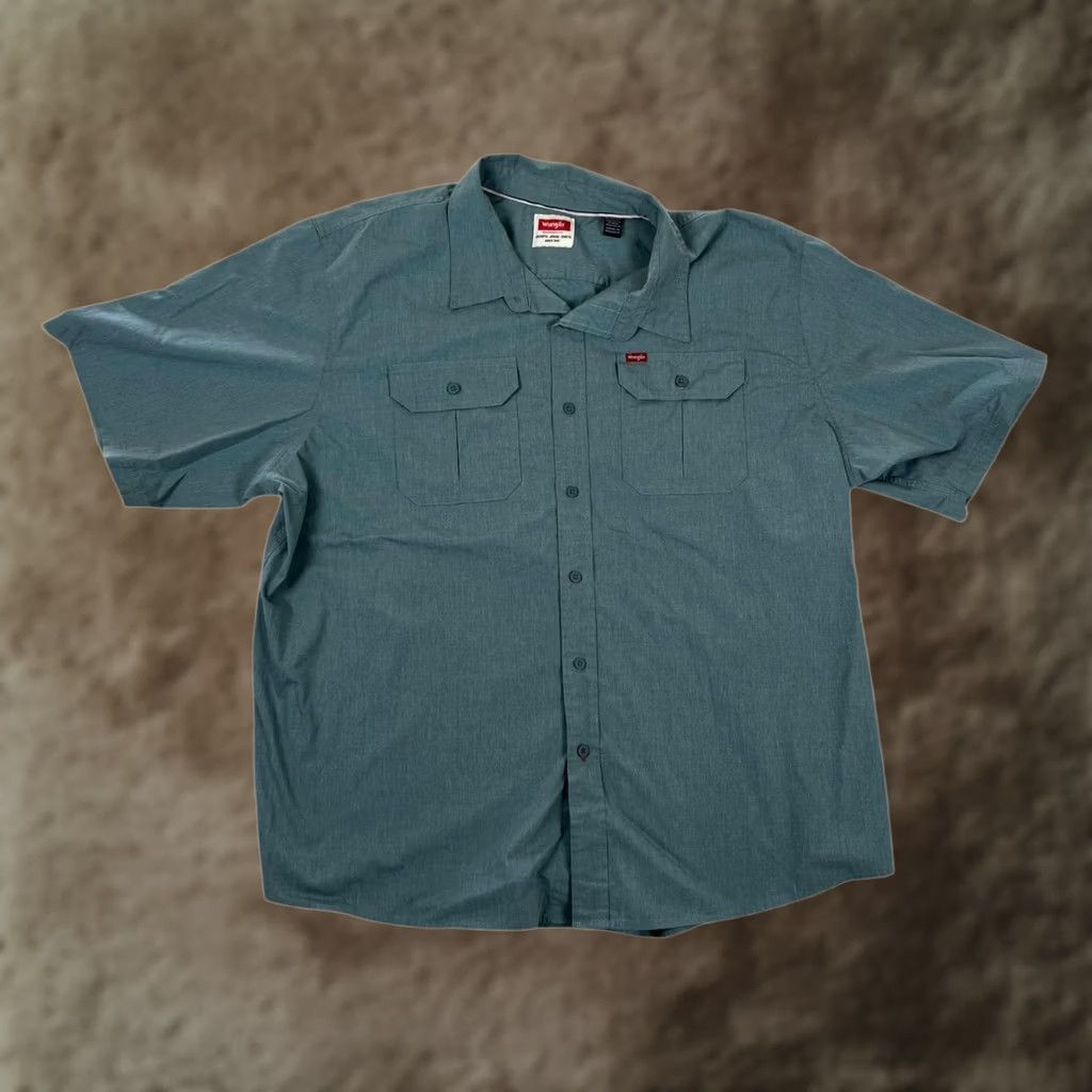 Wrangler Wrangler Shirt Mens 3XL Green Chambray Short Sleeve Button Front Casual Summer Size US XXL / EU 58 / 5 - 1 Thumbnail