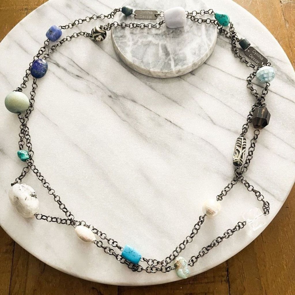 Designer Cynthia Dresser Long Beaded Necklace Gunmetal Multicolor Size ONE SIZE - 2 Thumbnail