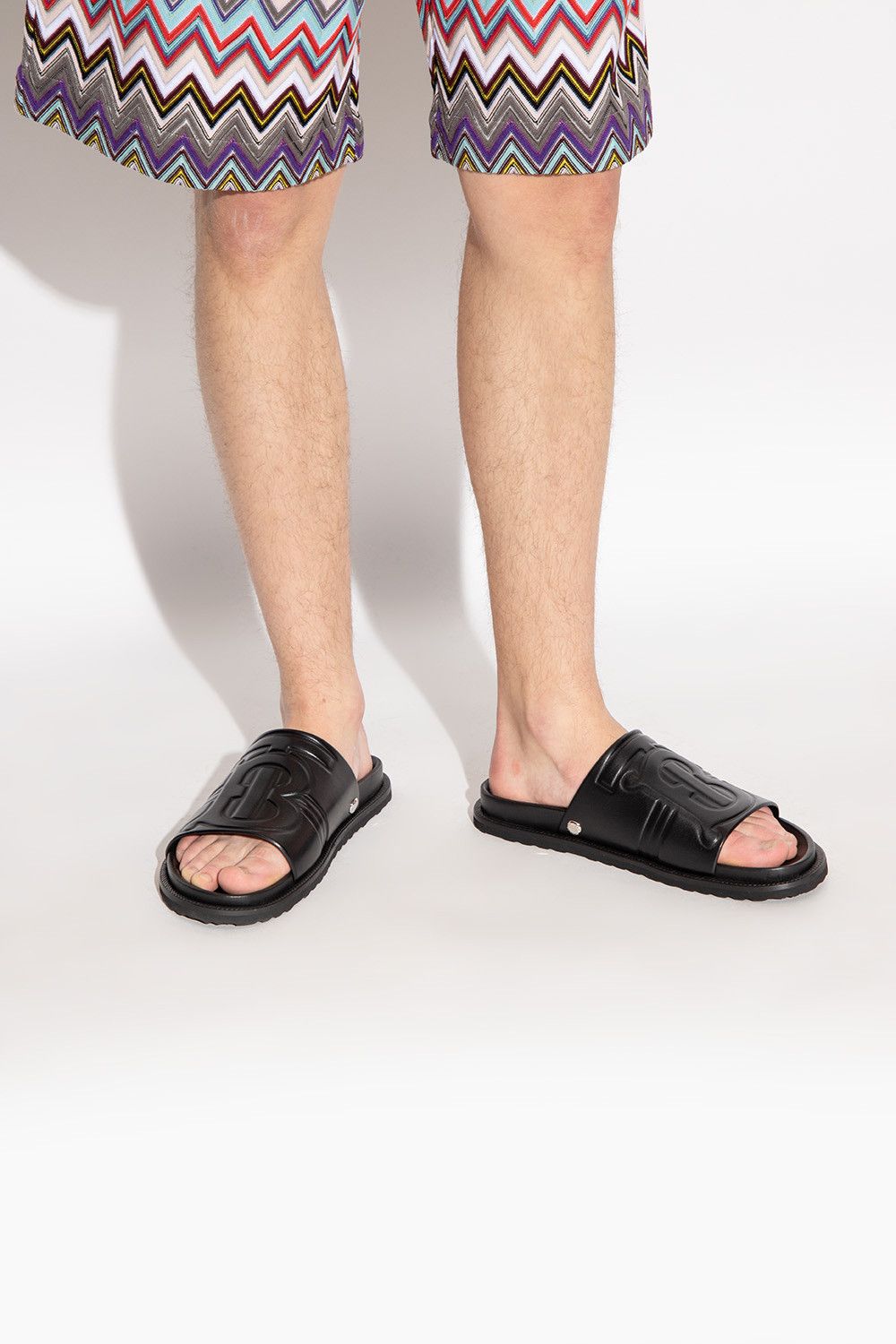 o1w1db10824 Leather Embossed TB Monogram Slides in Black