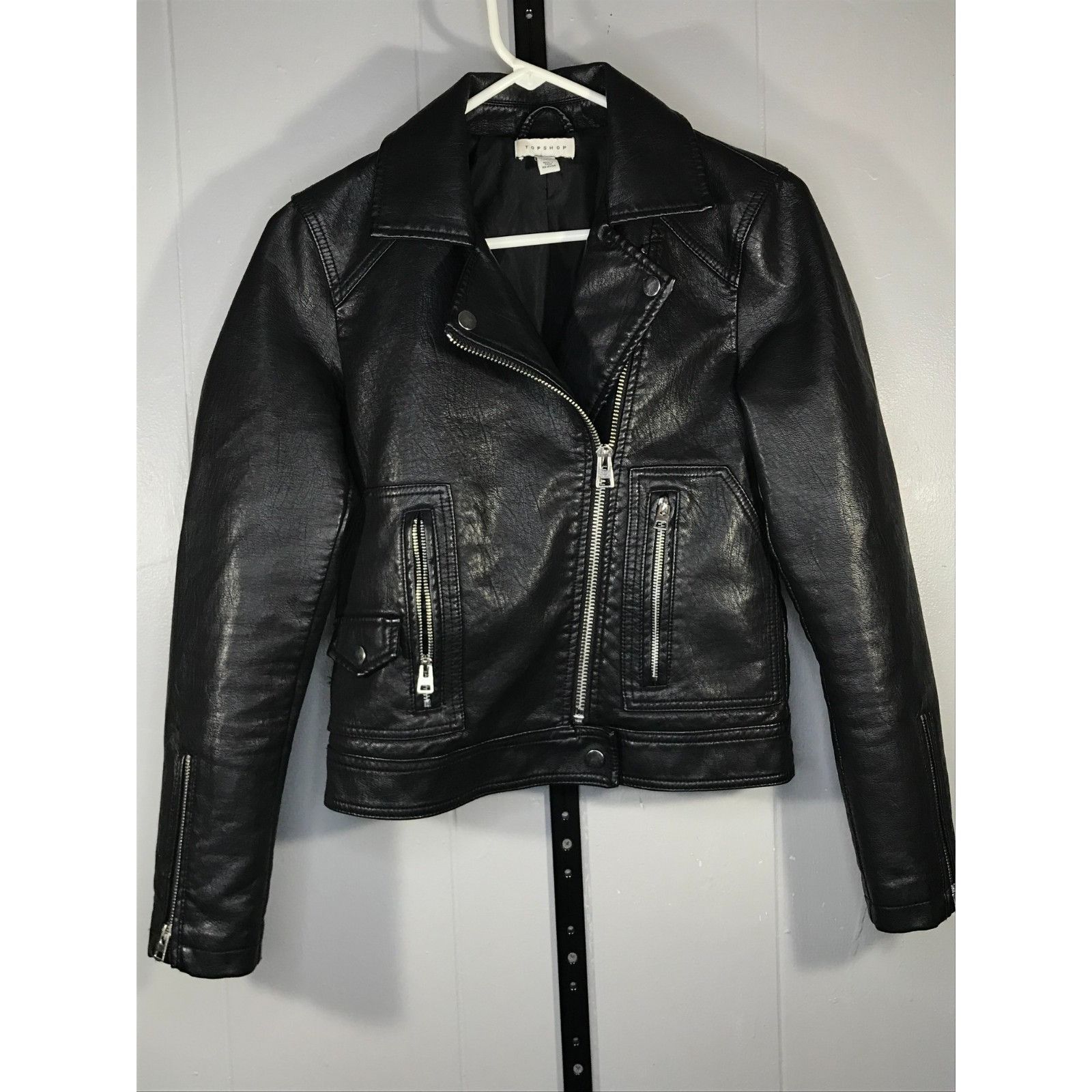 Topshop TOPSHOP Women’s Black Faux Leather Biker Jacket Motorcycle S Size XS / US 0-2 / IT 36-38 - 1 Thumbnail