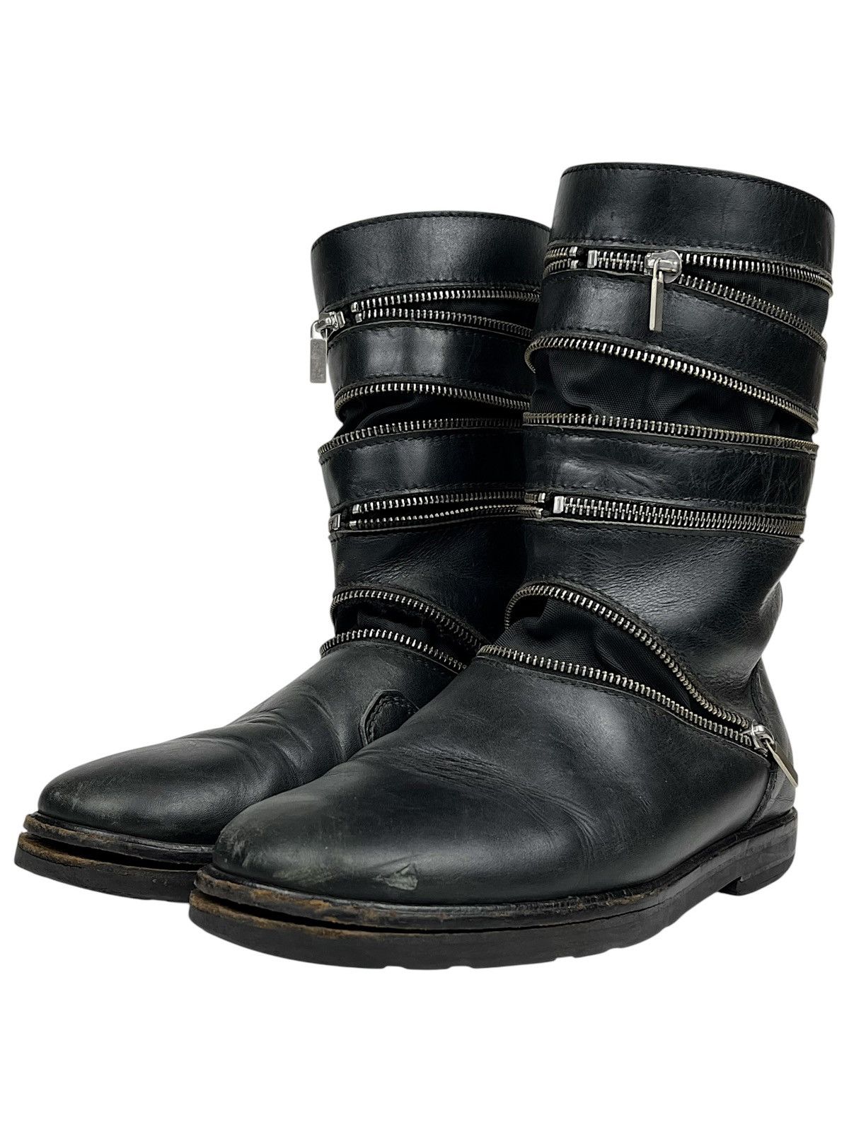 AW06 Raf Simons Accordion Zipper Leather Boots Alien