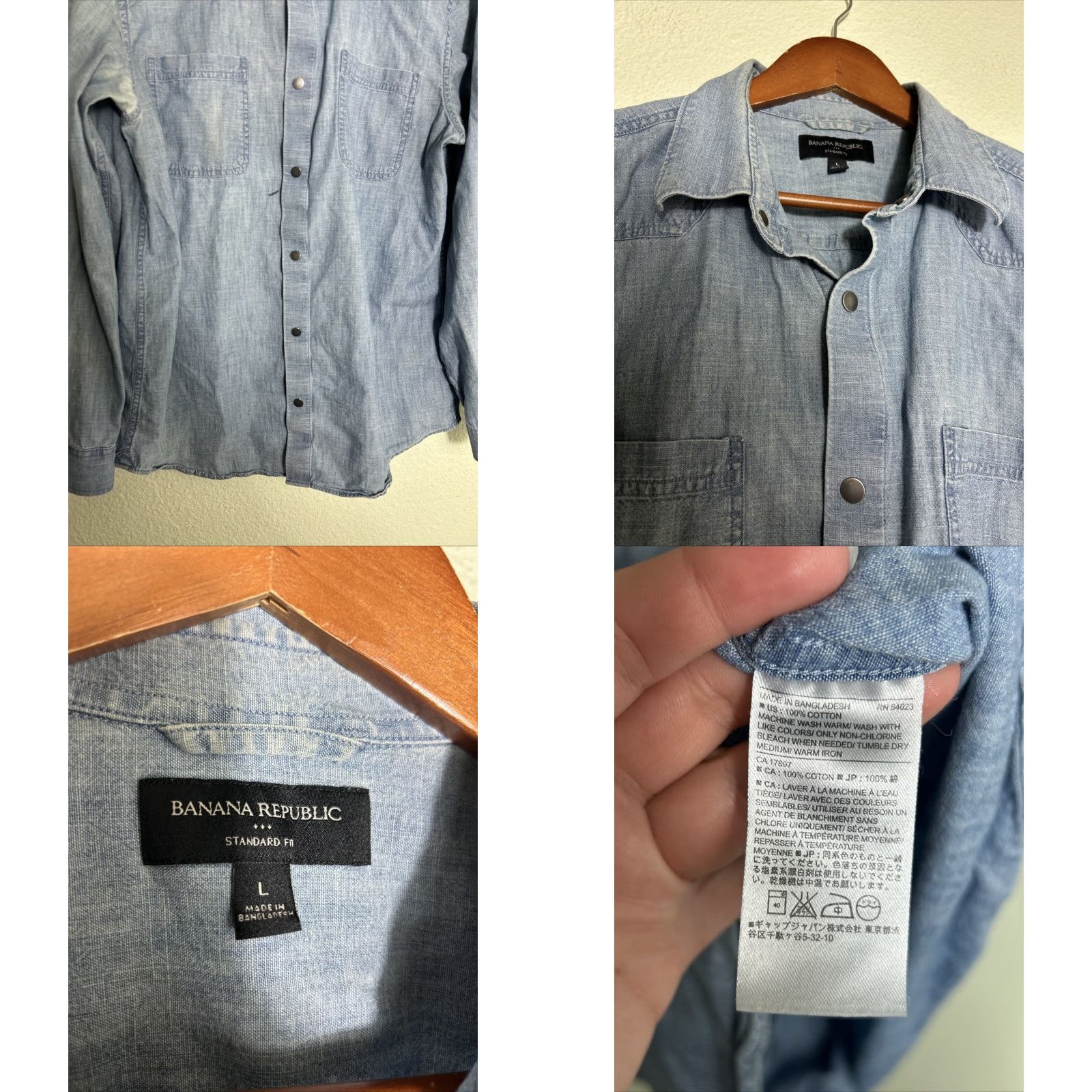 Banana Republic VINTAGE Banana Republic Standard Fit Mens Large Long Sleeve Denim Metal Button Shirt Size US L / EU 52-54 / 3 - 8 Thumbnail