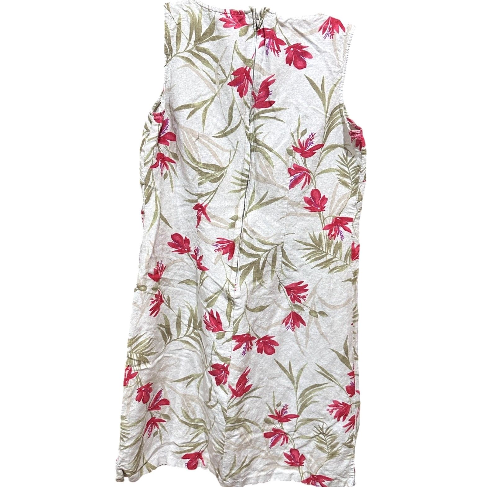 Liz Claiborne VINTAGE Liz Claiborne Dress 10 Beige Pink Tropical Floral Linen Blend Sleeveless Knee Length Tank Dress Women Womens Size L / US 10 / IT 46 - 3 Thumbnail