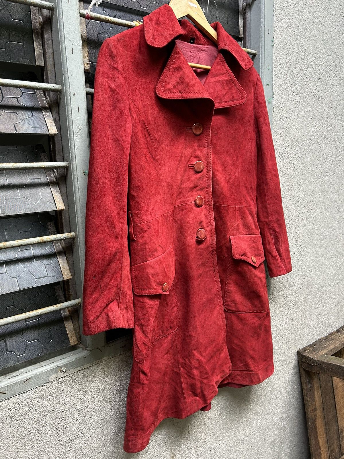 Designer Vintage Angel Red Leather Coat Size S / US 4 / IT 40 - 4 Thumbnail