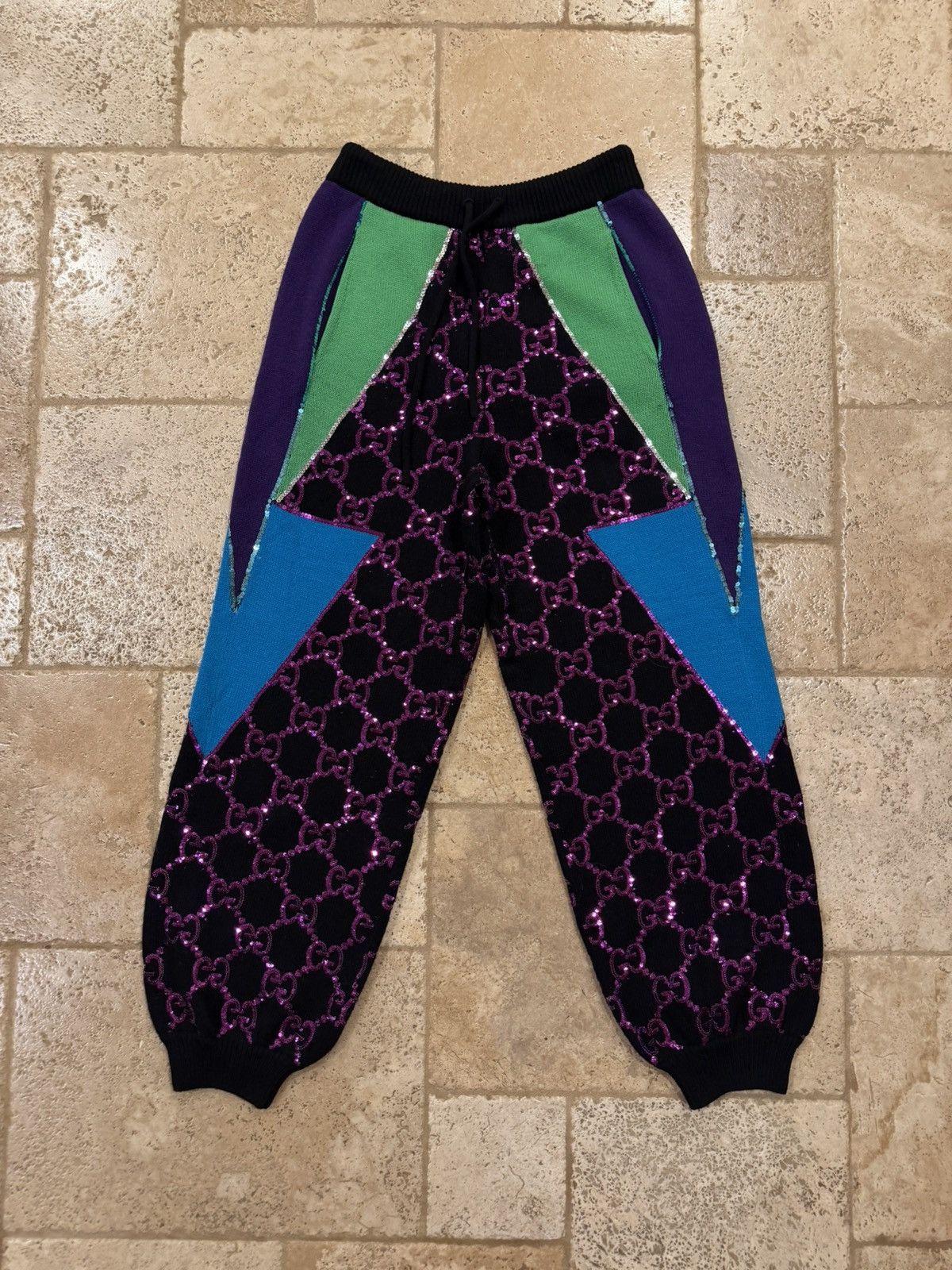 Gucci Gucci GG Sequin Monogram Purple / Black Wool Rib Knit Pants Size 30" / US 8 / IT 44 - 11 Thumbnail