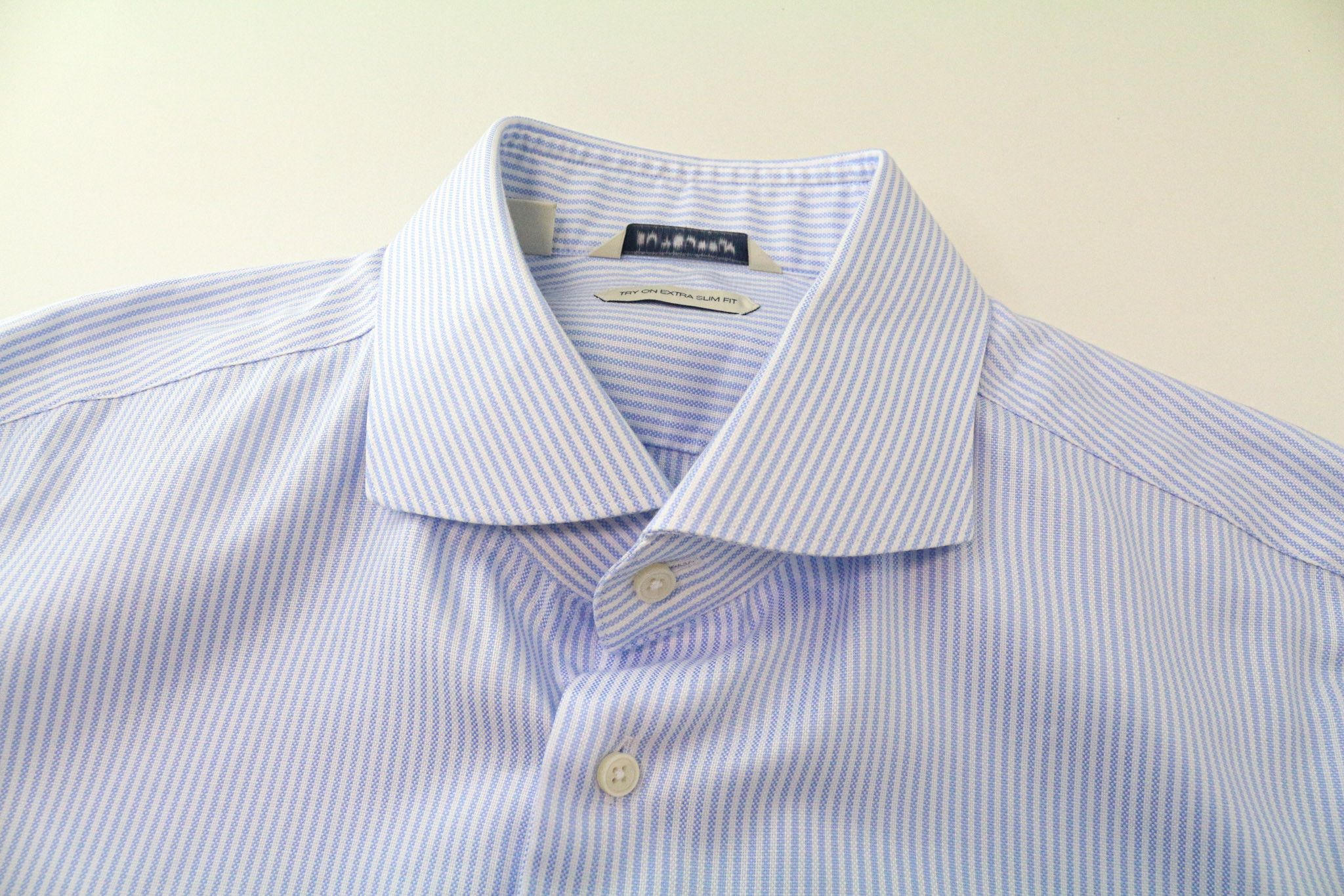 Suitsupply 44L/17 1/2L Extra Slim Blue Cotton Stripe Shirt 75661 Size US L / EU 52-54 / 3 - 3 Thumbnail