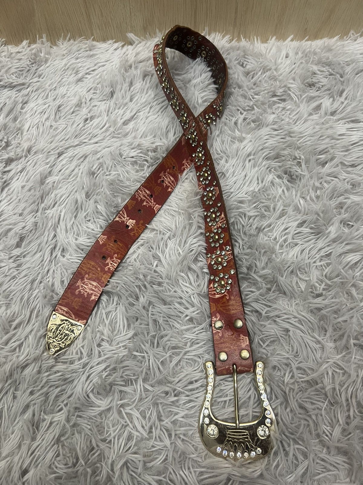 Christian Audigier Christian Audigier Diamond Leather Stud Belt Size ONE SIZE - 5 Thumbnail