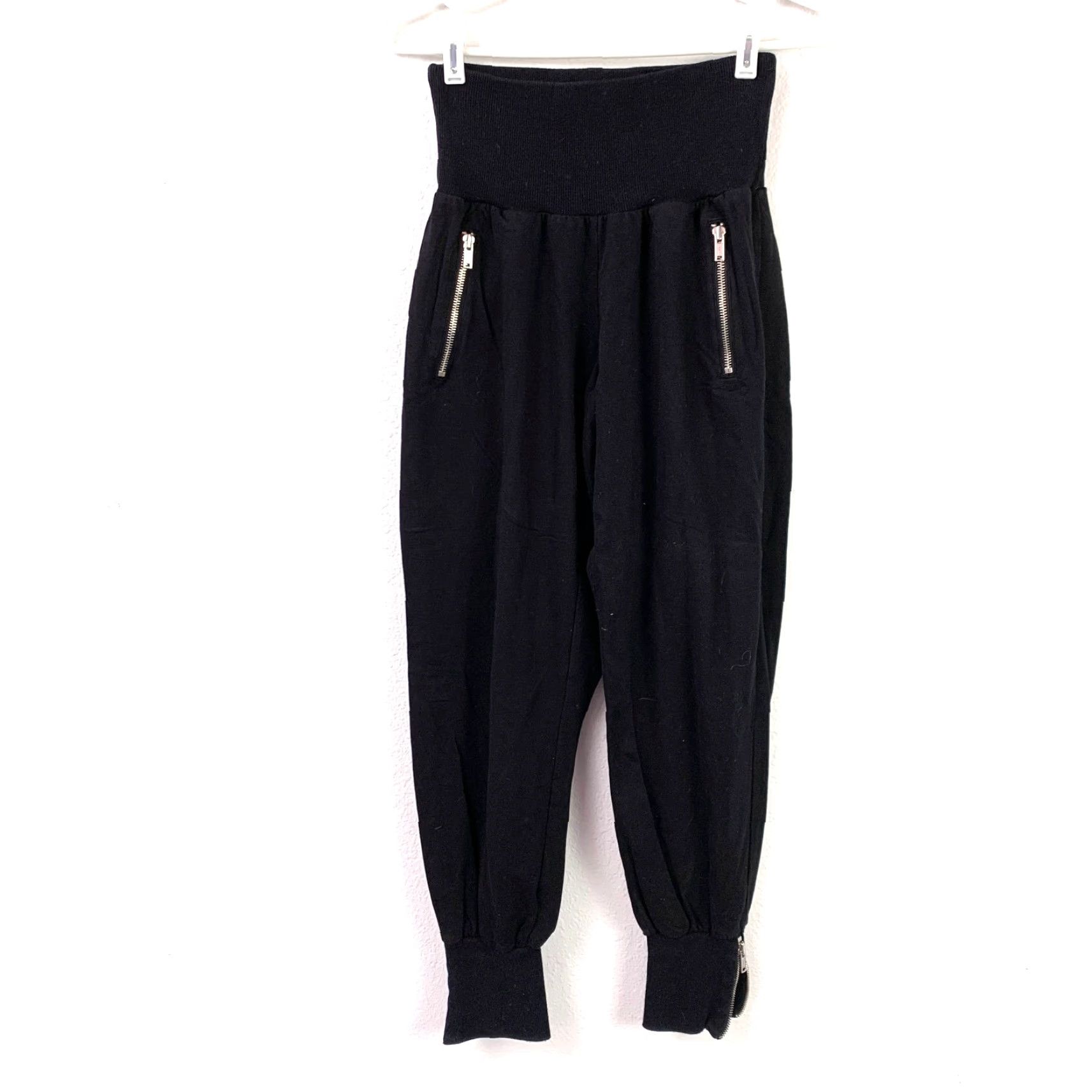 HARE Allen B Allen Schwartz Black Zipper Harem Jogger Pants L Womens Leggings Athletic Skinny Inseam 28 Autumn Winter Spring Fall Sports Athleisure Size 36" / US 14 / IT 50 - 2 Thumbnail