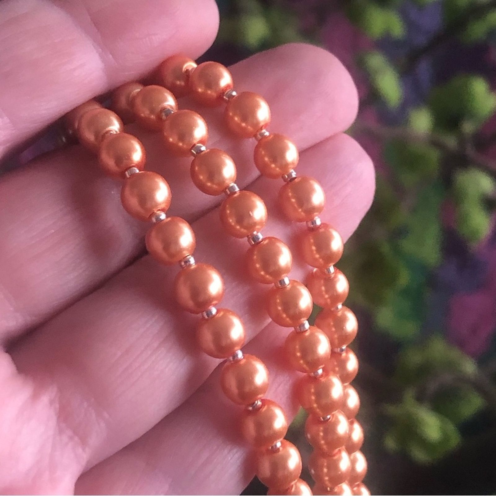 Handmade Handcrafted triple strand golden peach pearl necklac Size ONE SIZE - 9 Thumbnail