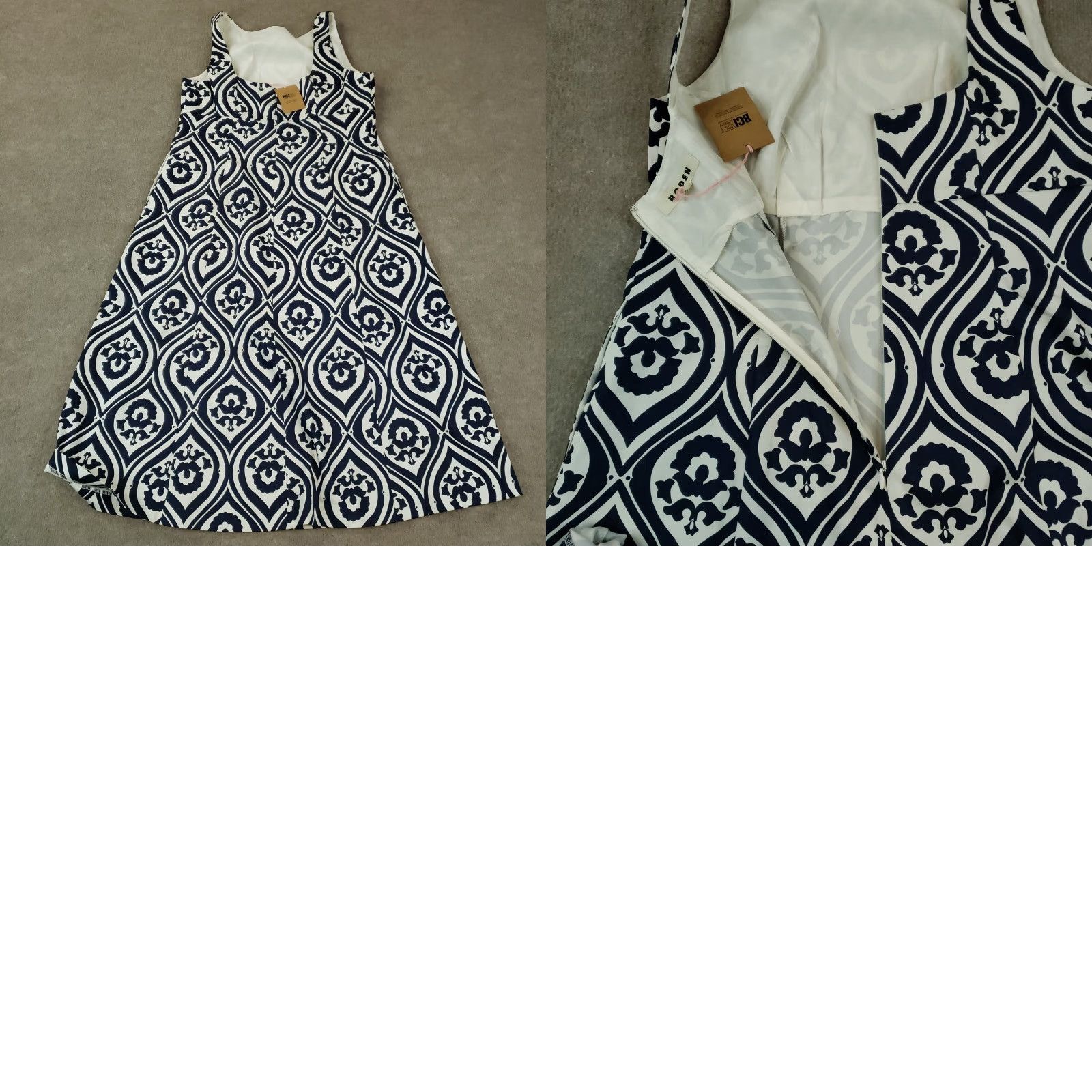 Boden Boden Dress Womens 10P Blue White Shift Sleeveless Printed Stretch Geometric Knee Length Zip Round Neck Professional Sheath Business 90s? Size L / US 10 / IT 46 - 8 Thumbnail