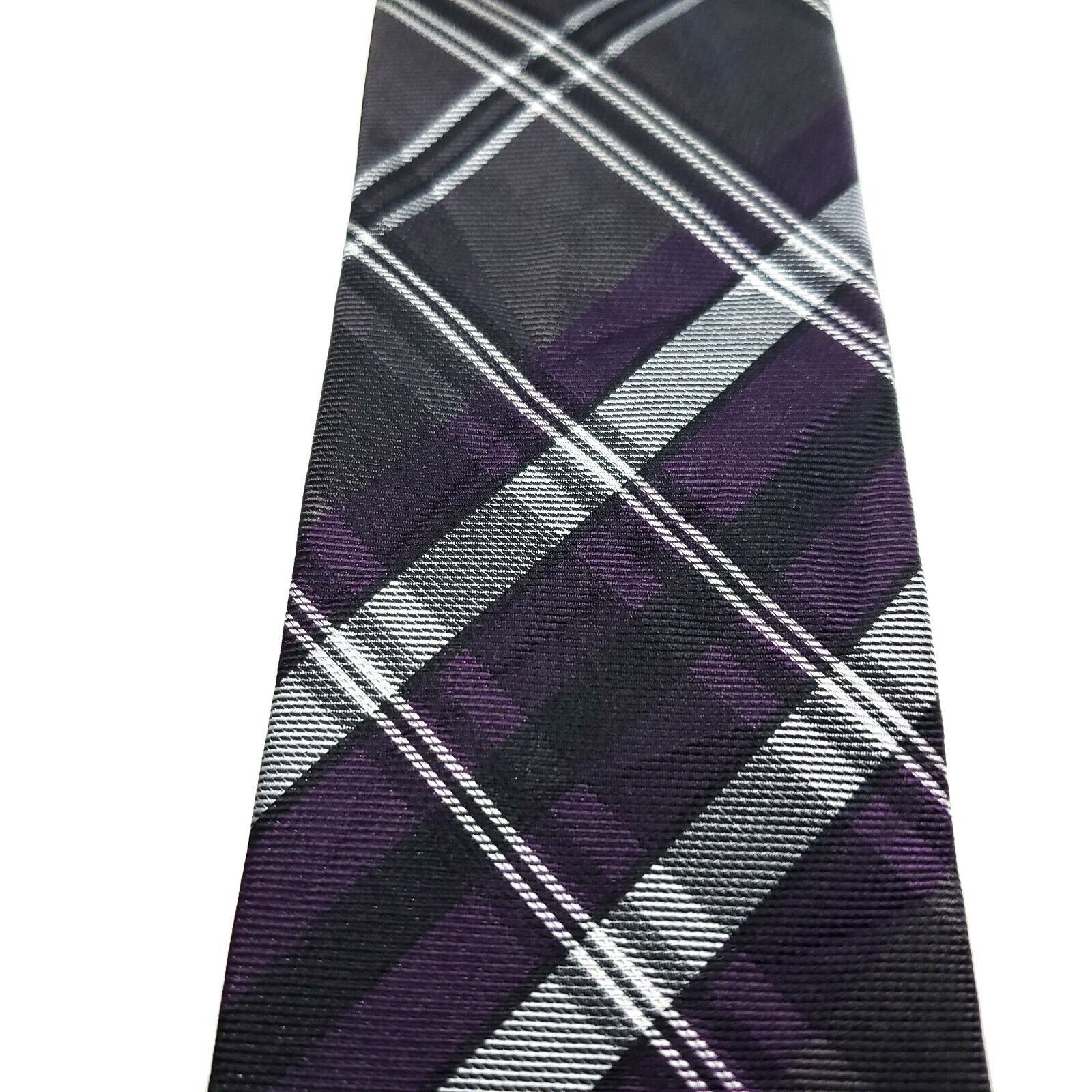 Kenneth Cole Kenneth Cole Reaction Purple Gray Plaid Woven Skinny Silk Ti Size ONE SIZE - 2 Thumbnail