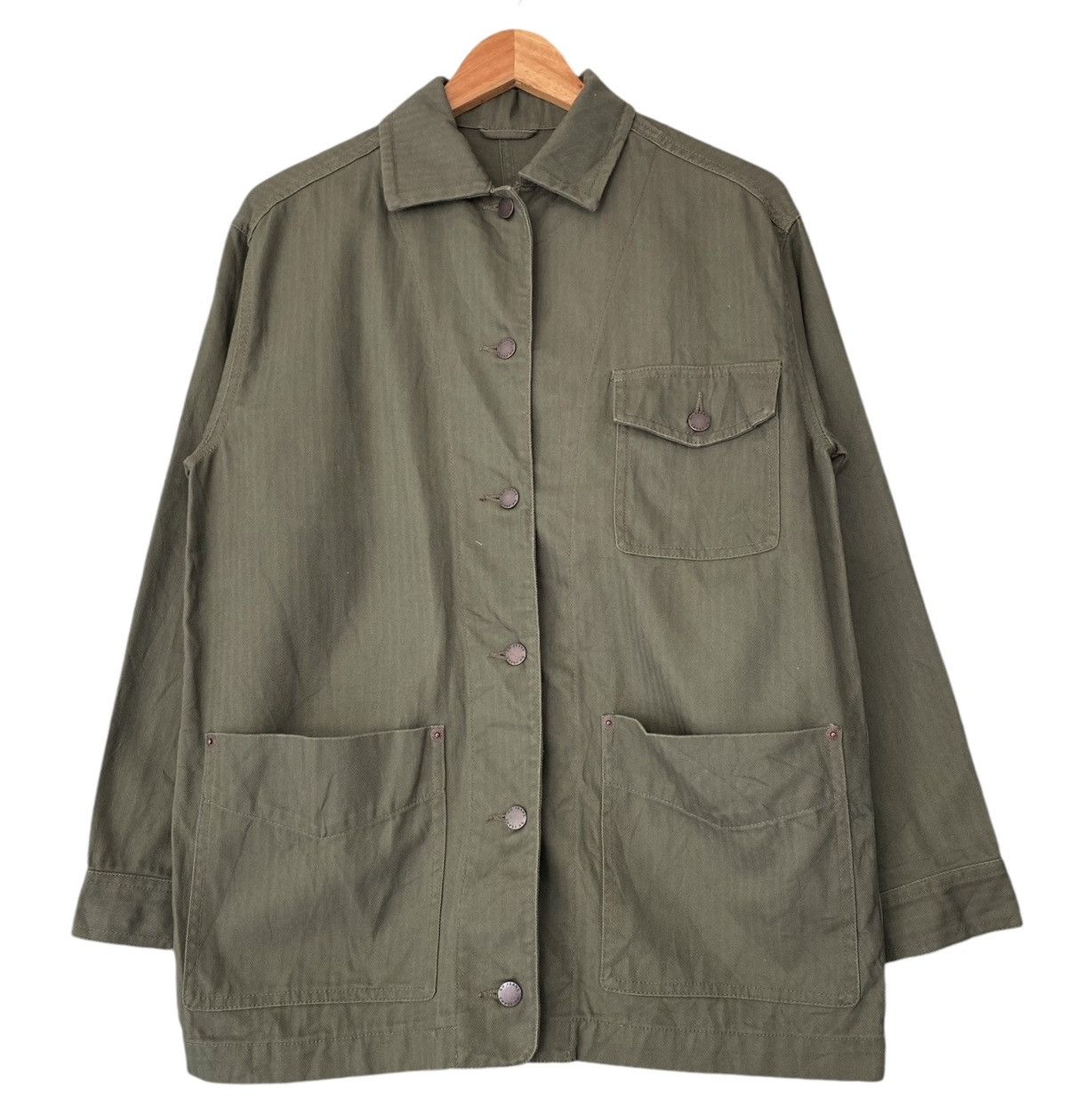 Uniqlo GU JEANS Chore Jacket Army Green Size US L / EU 52-54 / 3 - 1 Thumbnail