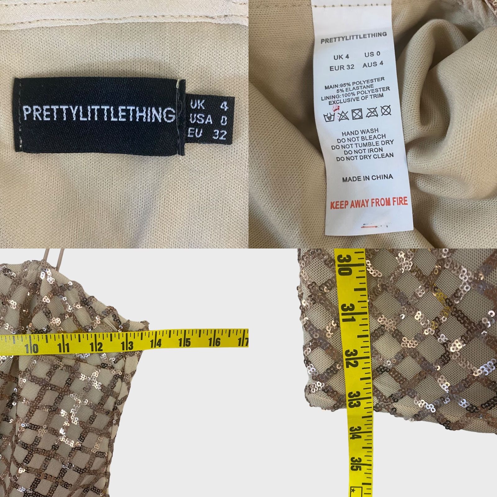 PrettyLittleThing VINTAGE Pretty Little Thing Rose Gold Strappy Sequin Dress Bodycon Straight Womens O Size XS / US 0-2 / IT 36-38 - 8 Thumbnail