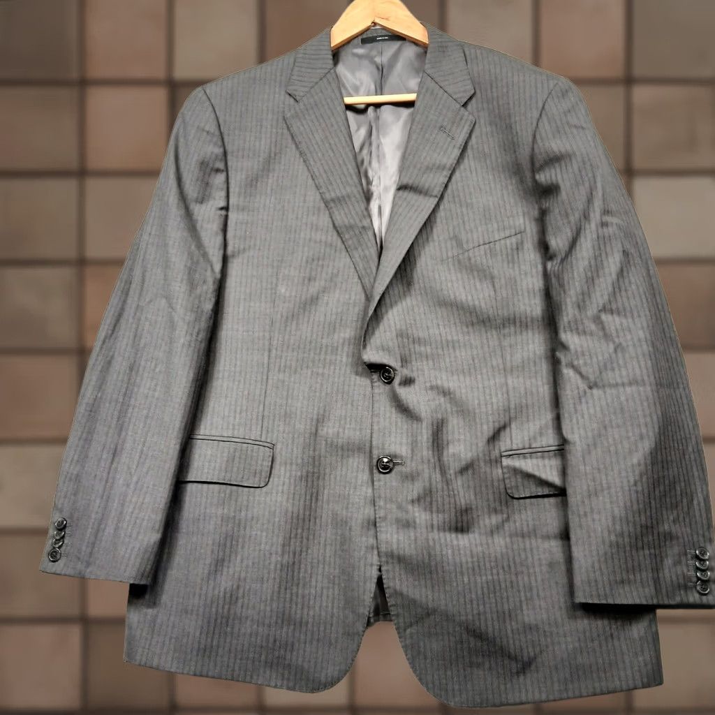 Saks Fifth Avenue Saks Fifth Avenue Wool Blazer Men's 46R Gray Pinstripe Sport Coat Jacket 2 Piece Notch Lapel Two-Button Front Flat Front Regular Fit Double-Vented Size 40R - 1 Thumbnail