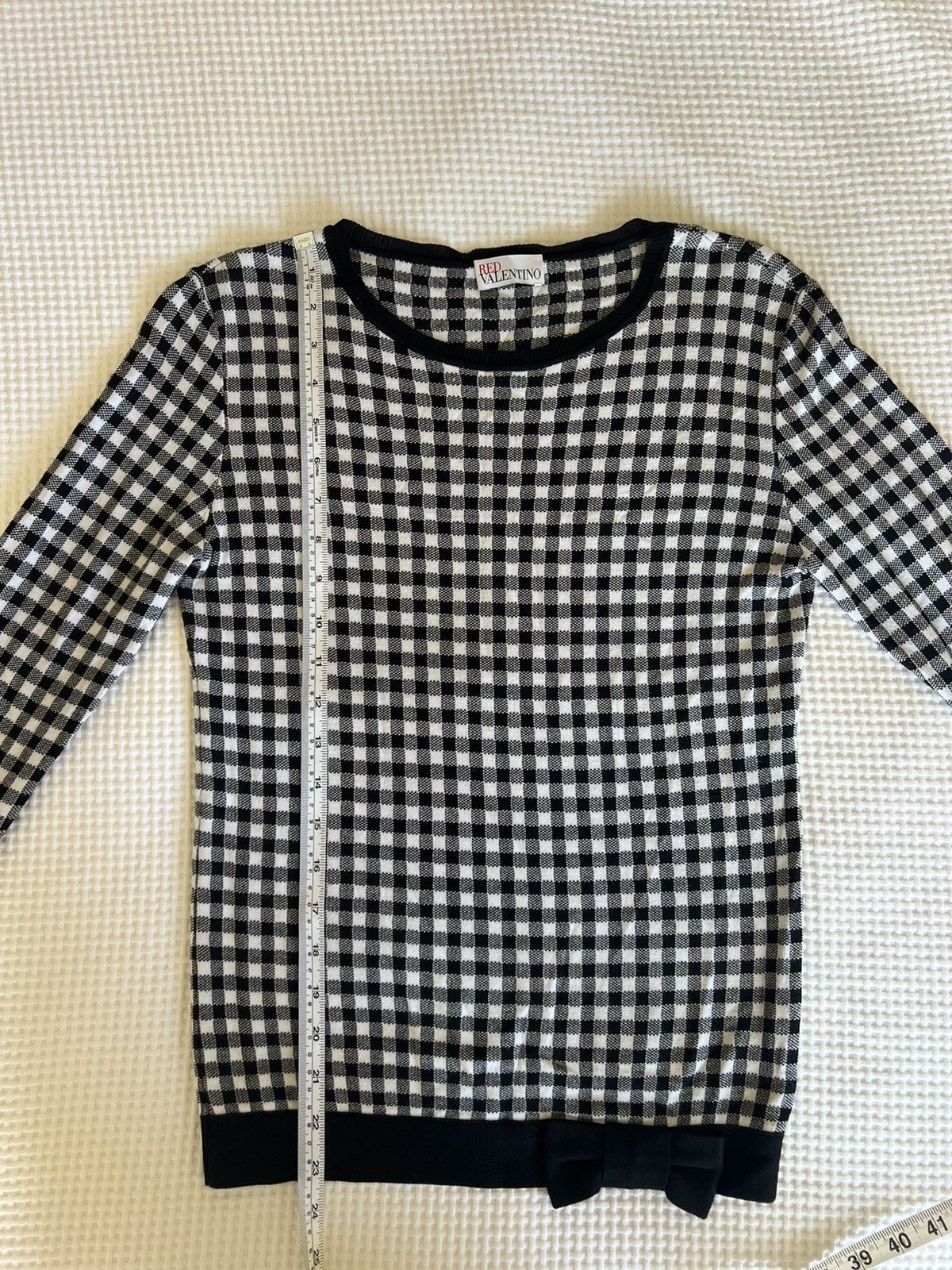 RED Valentino Red Valentino | Black & White Checked Gingham Plaid Sweater Size ONE SIZE - 3 Thumbnail
