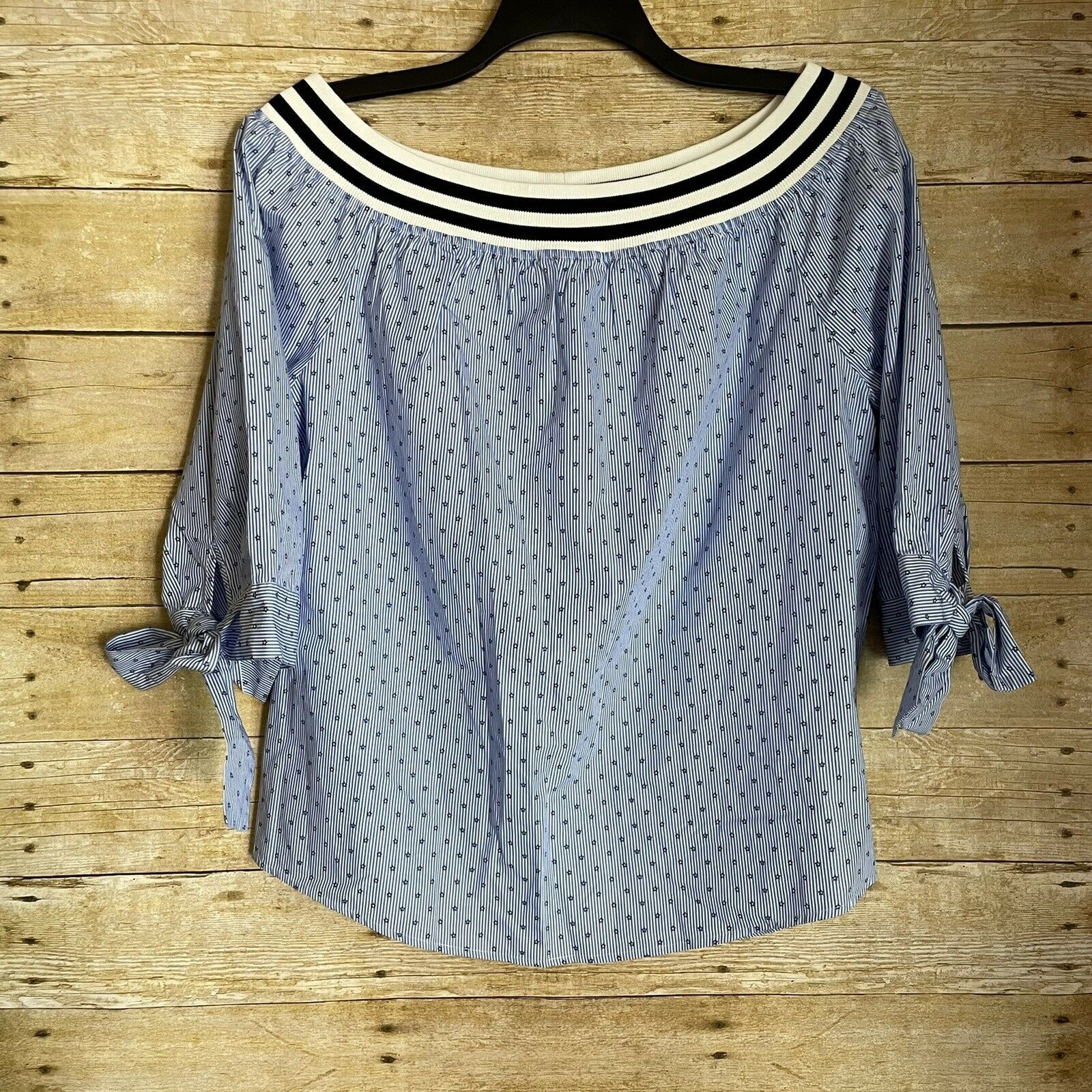 BLANKNYC BLANKNYC Stars Blue Off The Shoulder Top - Size Large Size L / US 10 / IT 46 - 2 Thumbnail