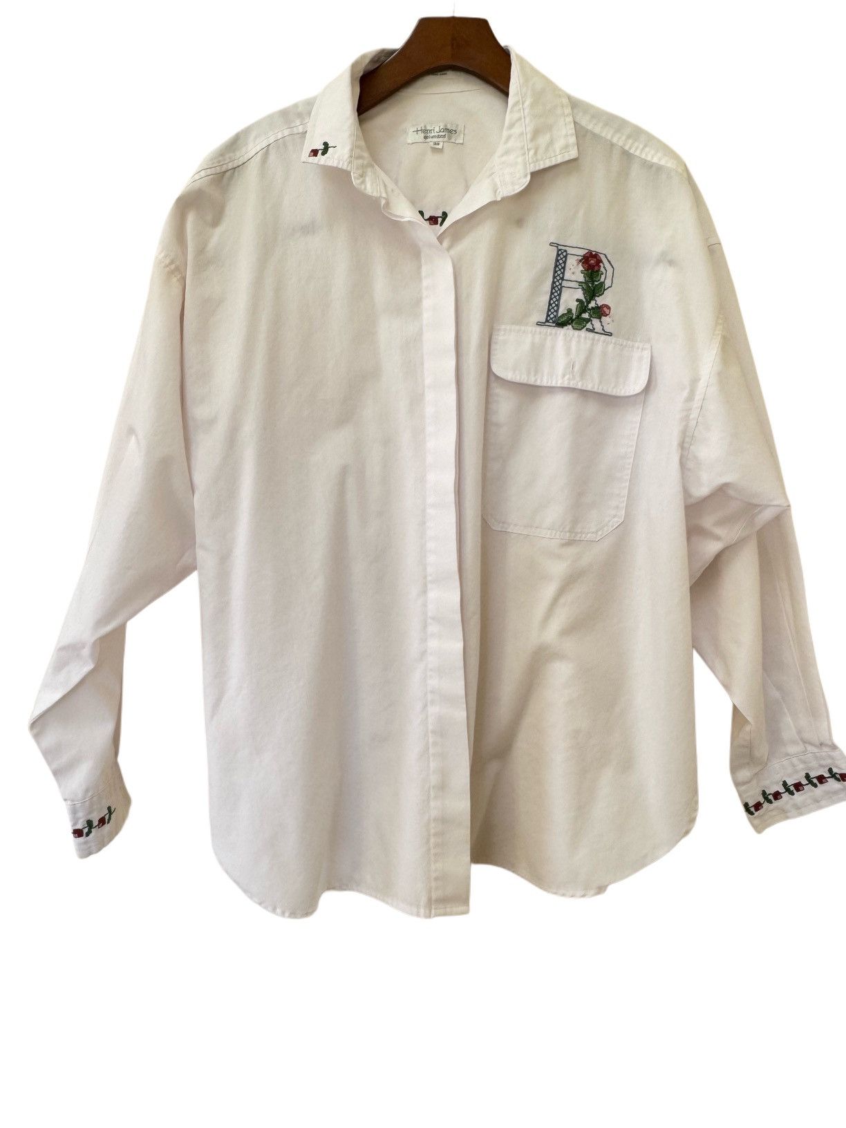 Vintage Henri James women’s L vintage 90s white button up embroidery Size L / US 10 / IT 46 - 1 Thumbnail