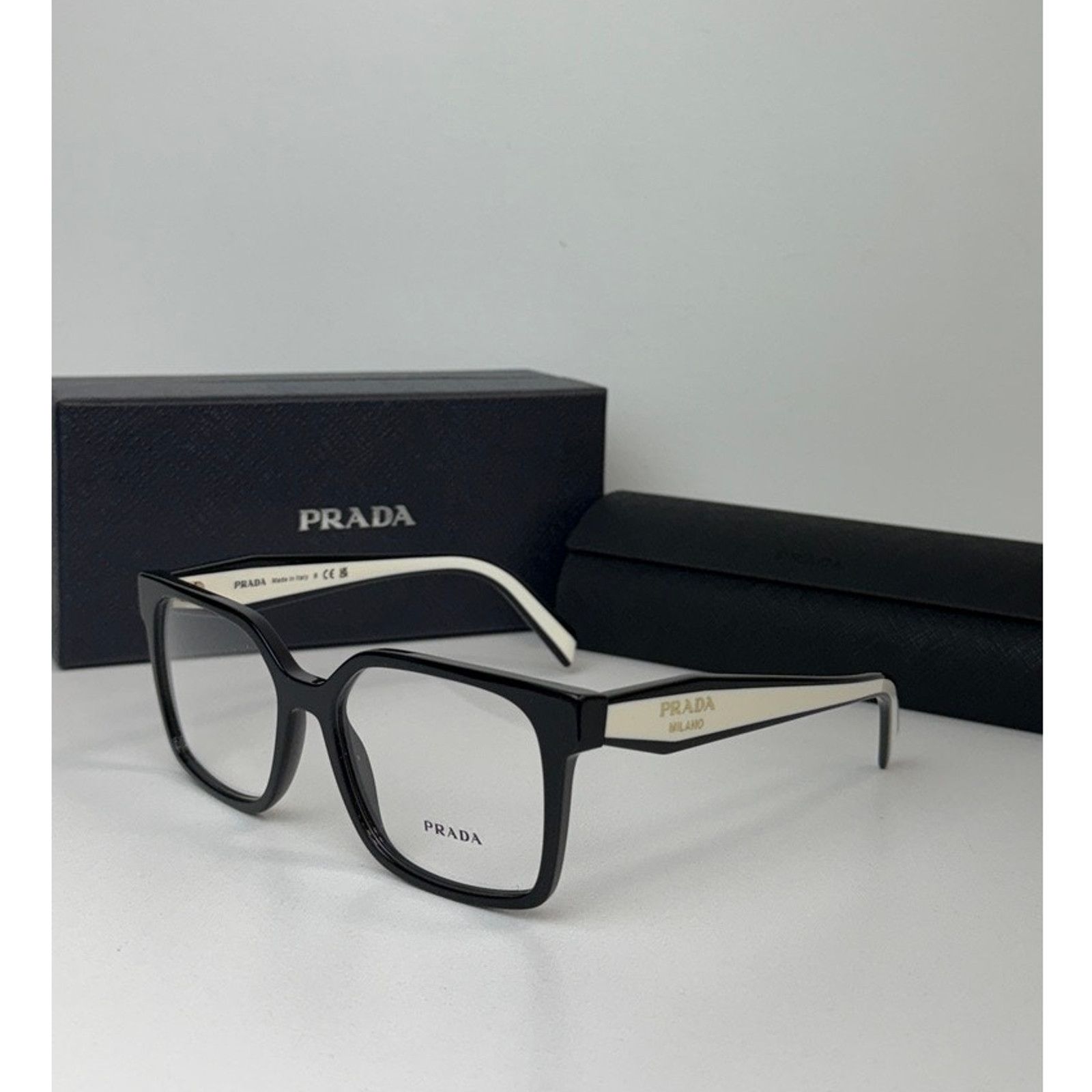 Prada NEW Prada PR B03V Black White Square Eyeglasses Frames Size ONE SIZE - 1 Thumbnail