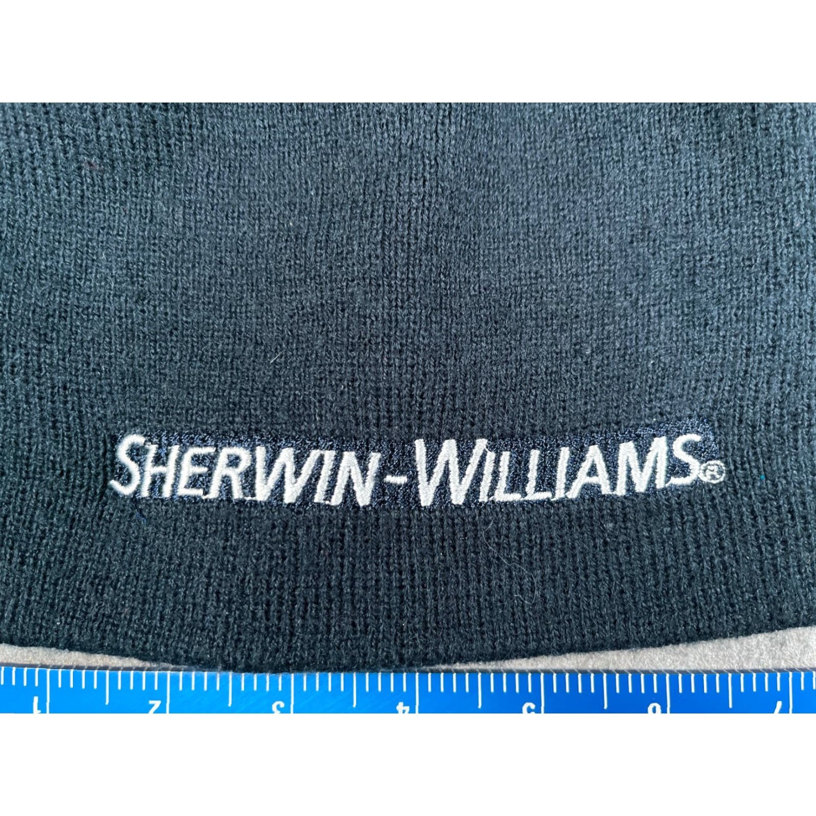 Vintage Sherwin Williams Beanie Toque Adult One Size Blue Knit 100% Acrylic Embroidered Knit Hat Mens Beanie Size ONE SIZE - 2 Thumbnail