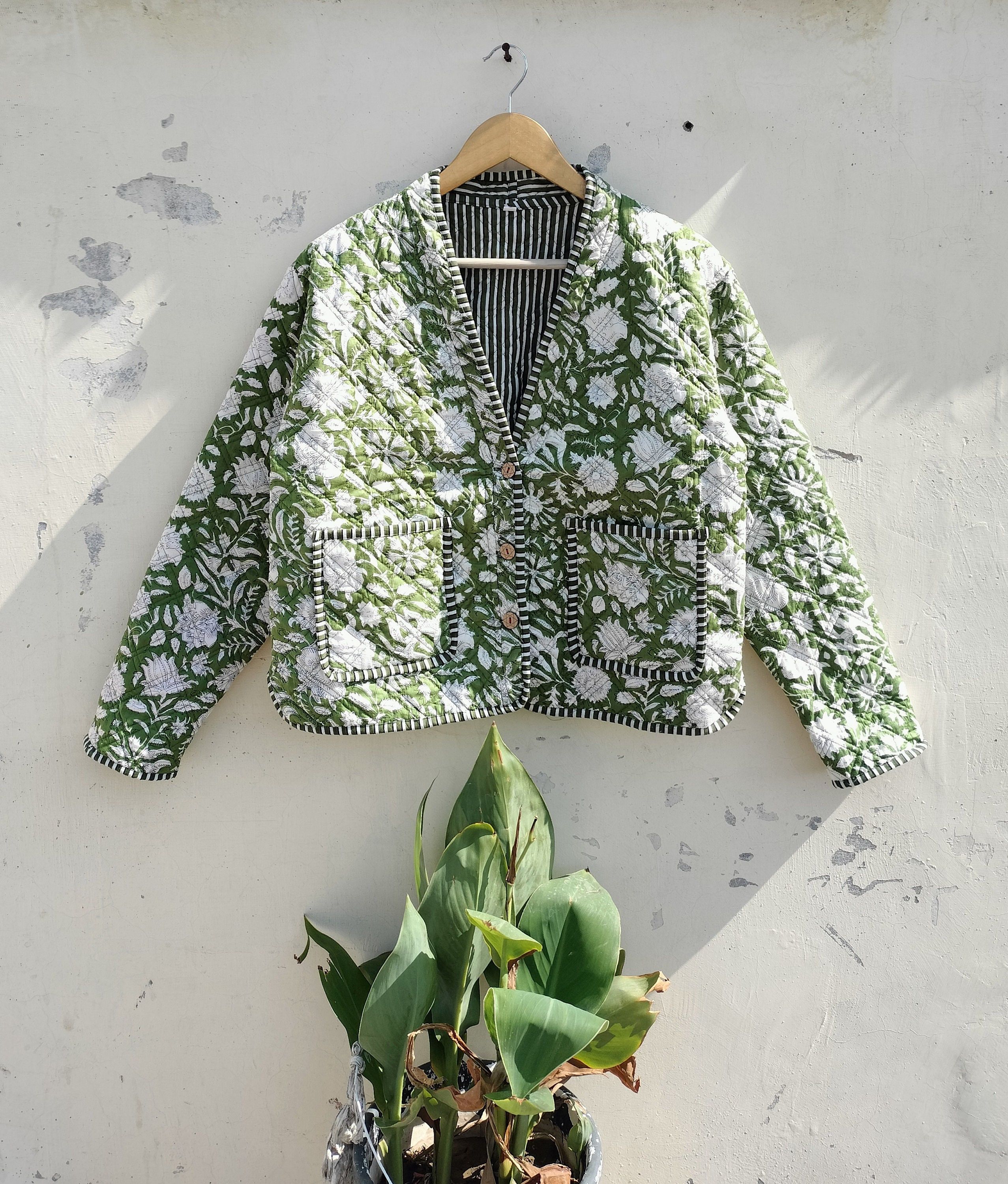 Handmade Printed Floral Quilted Jacket Short Vintage Jacket, Coats Size S / US 4 / IT 40 - 4 Thumbnail