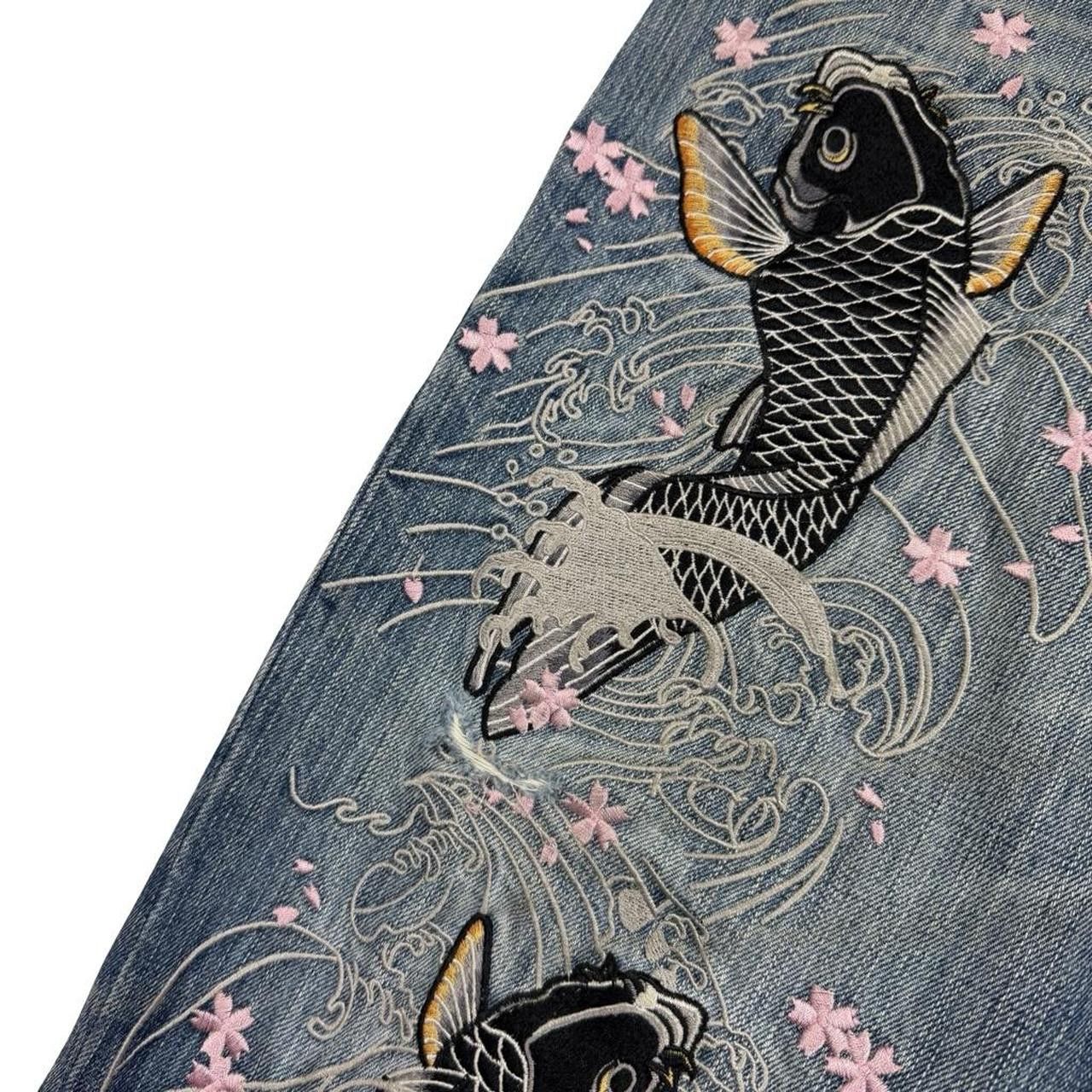 Karakuri Tamashii Karakuri Tamashii Embroidered Koi Japanese Jeans - Waist: 33 Size US 33 - 3 Thumbnail