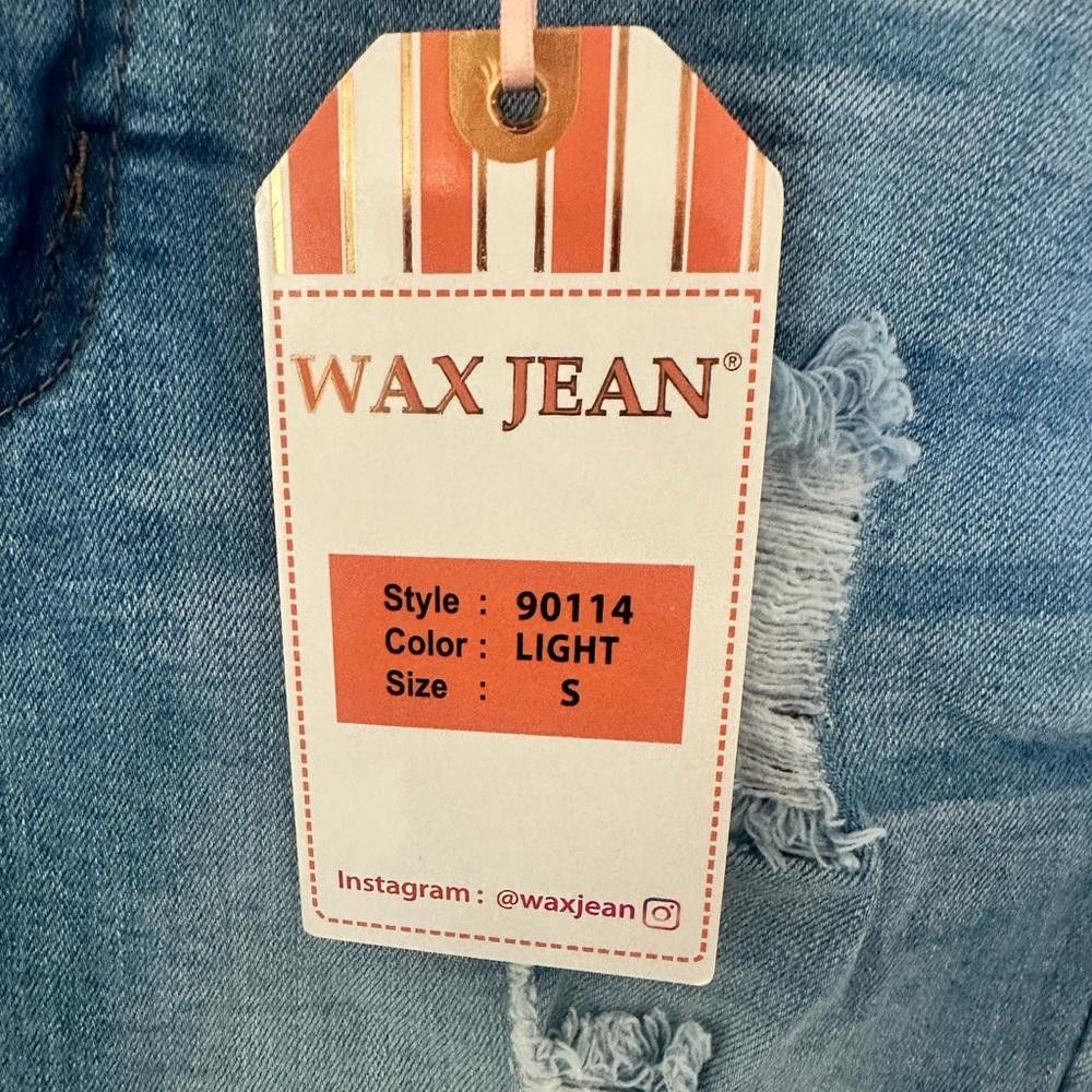 Designer Wax Jean Los Angeles Distressed Light Denim Mini Skirt Small Size 28" / US 6 / IT 42 - 5 Thumbnail