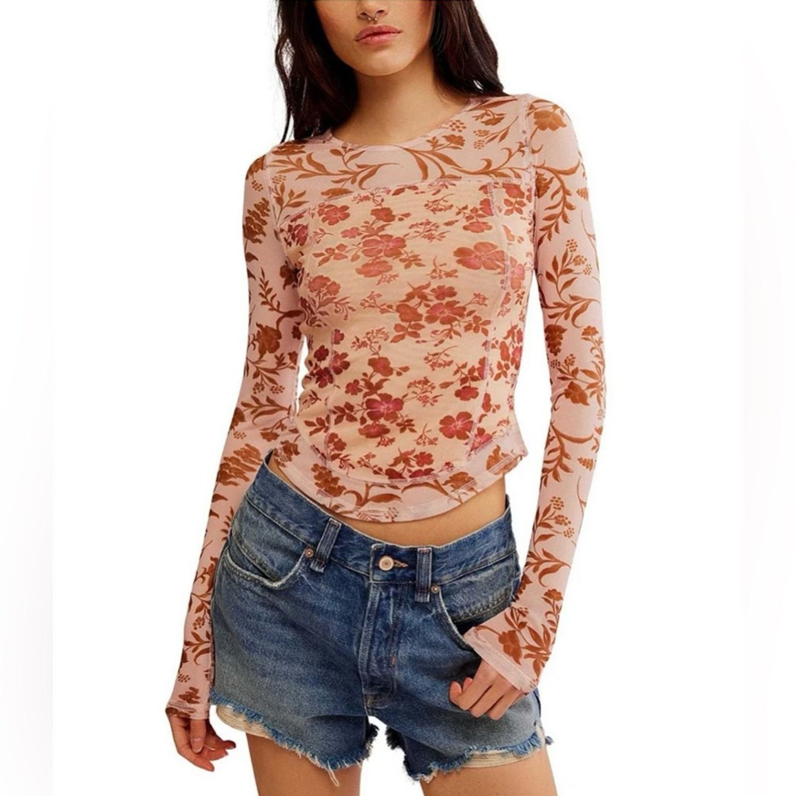 🎉LAST CHANCE🎉Free People Betty's Garden Top in Coral Combo