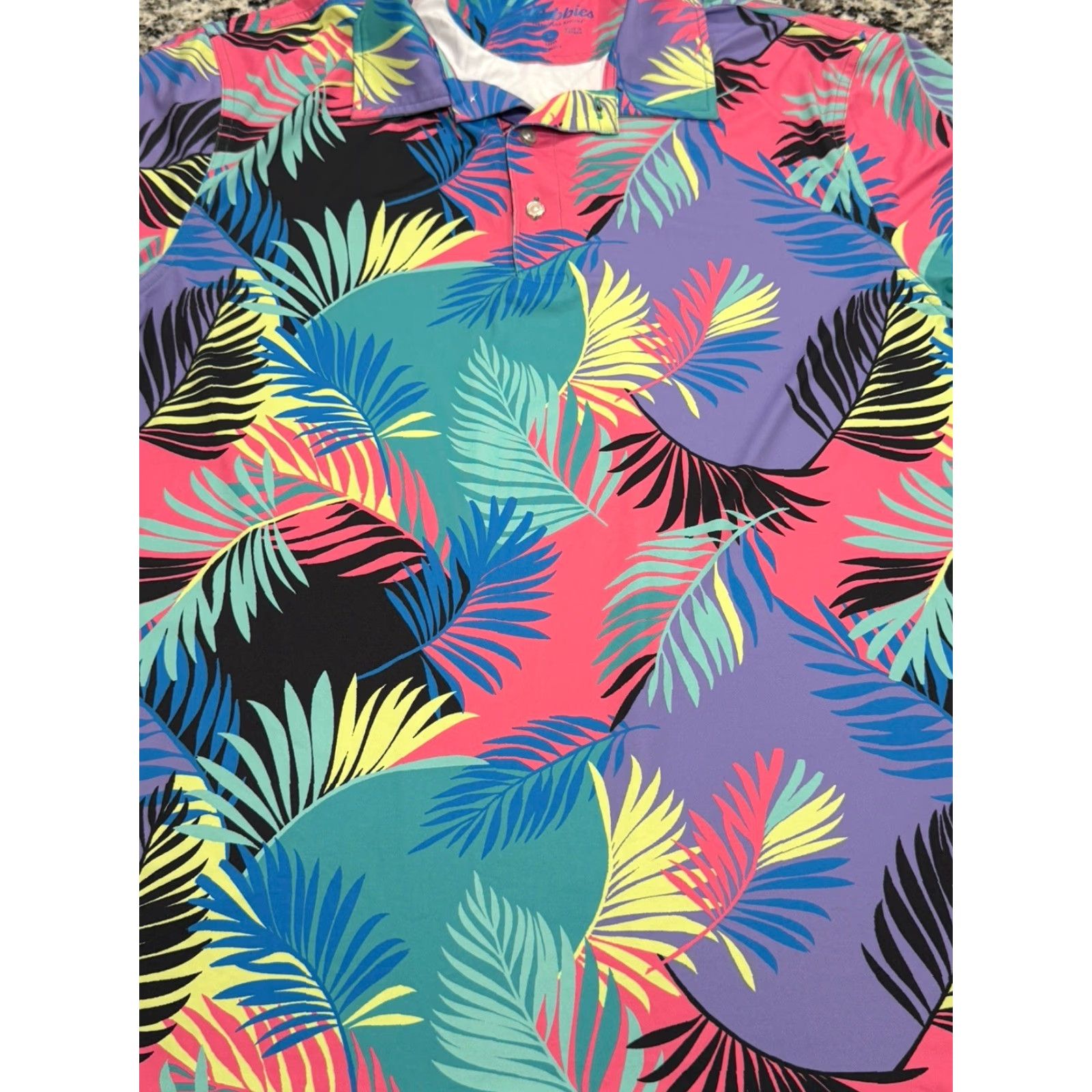 Chubbies Chubbies Polo Shirt Mens Large Multicolor Palm Tropical Leaf Stretch Golf EUC Size US L / EU 52-54 / 3 - 2 Thumbnail