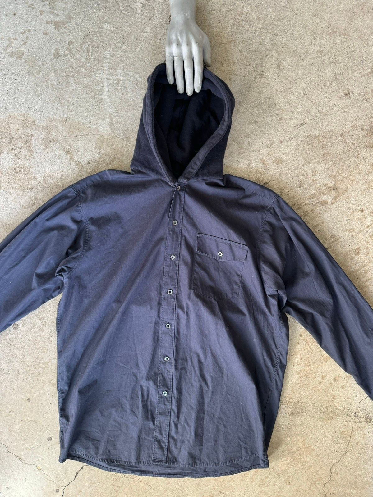 Pre-owned Raf Simons Archive  Aw03-04 Hooded Button Shirt Shacket In Navy
