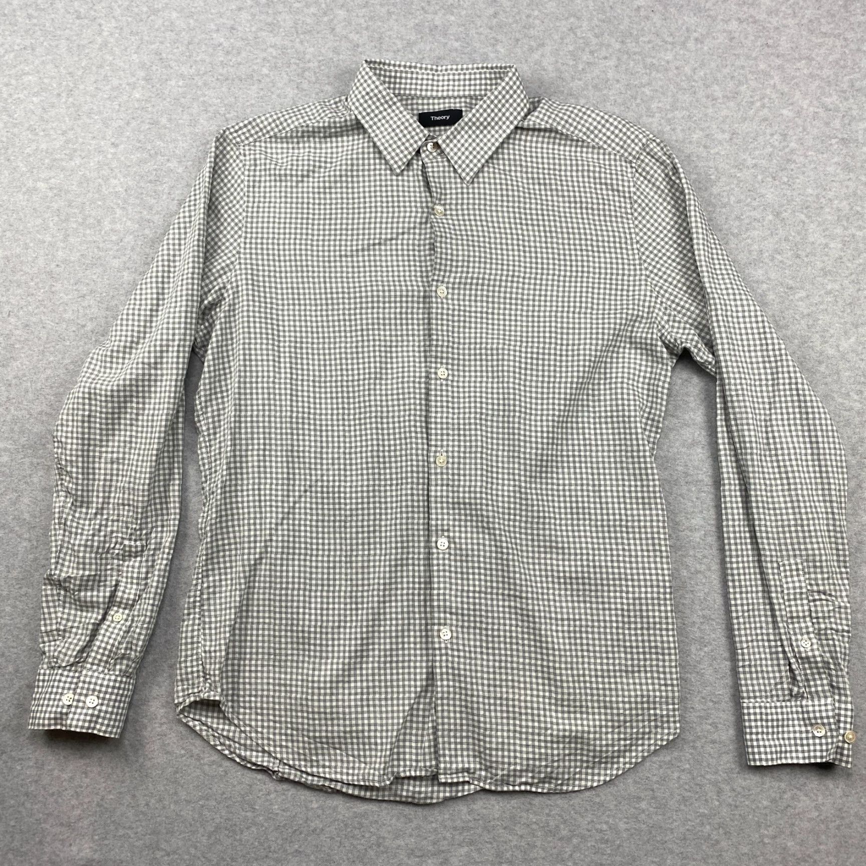 Theory Theory Button-Up Shirt Mens Large L Gray Check Long Sleeve Cotton Casual Size US L / EU 52-54 / 3 - 2 Thumbnail