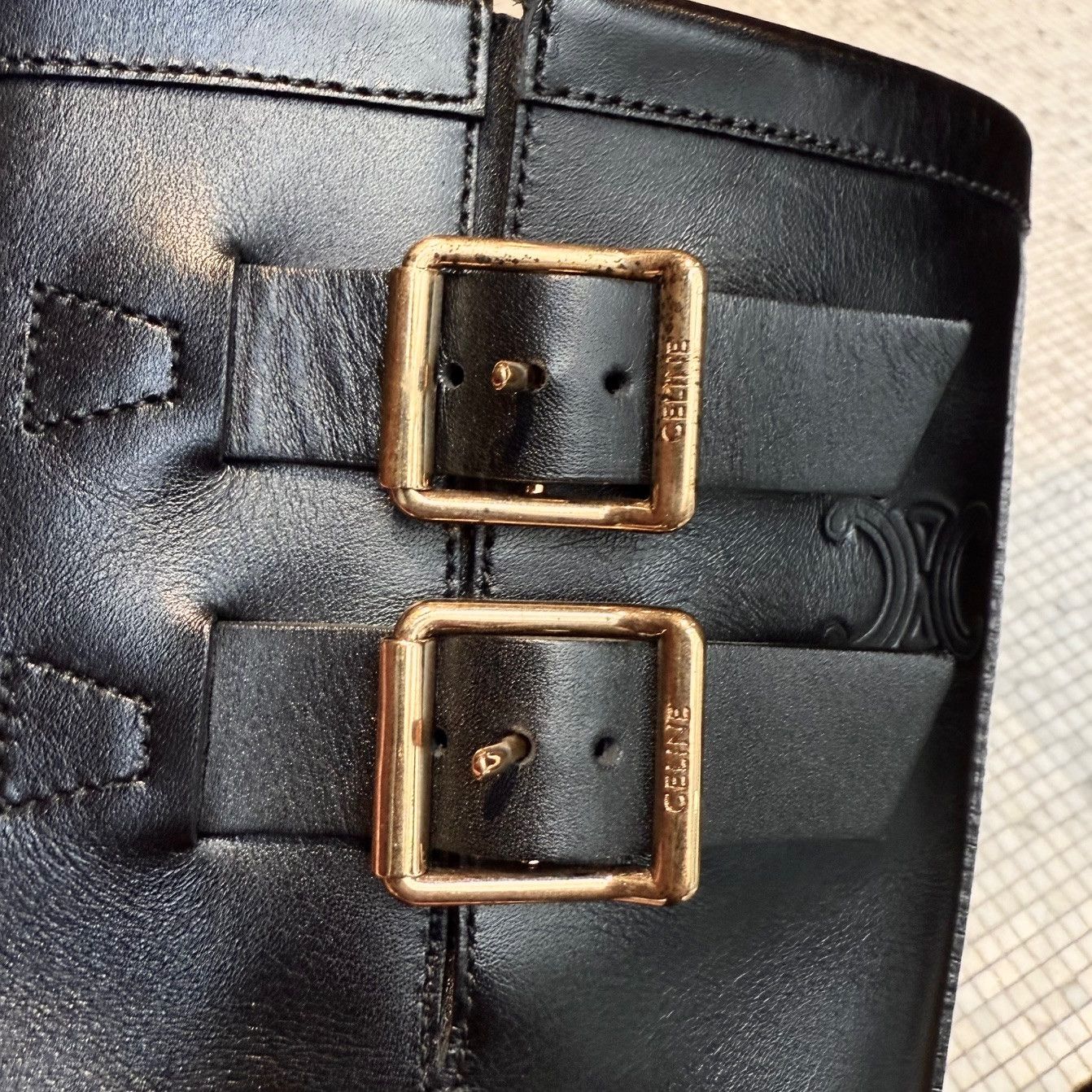 Celine Celine Black Leather Harness Bulky Biker Mid Boots Size US 10.5 / IT 40.5 - 7 Thumbnail