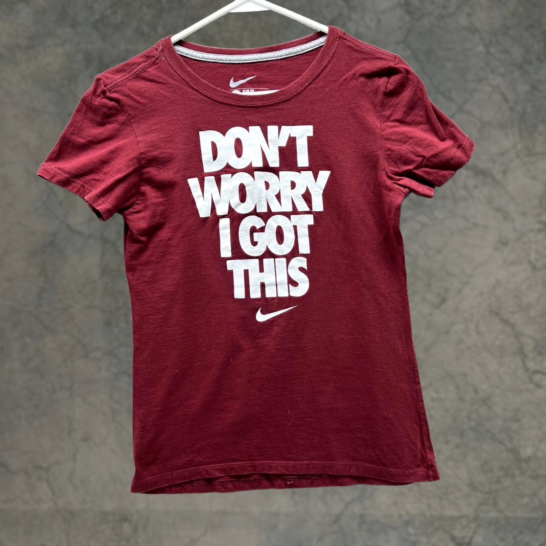 Nike Nike Shirt Womens Small Red Slim Fit Dont Worry I Got This Graphic Swoosh Tee Size S / US 4 / IT 40 - 1 Thumbnail