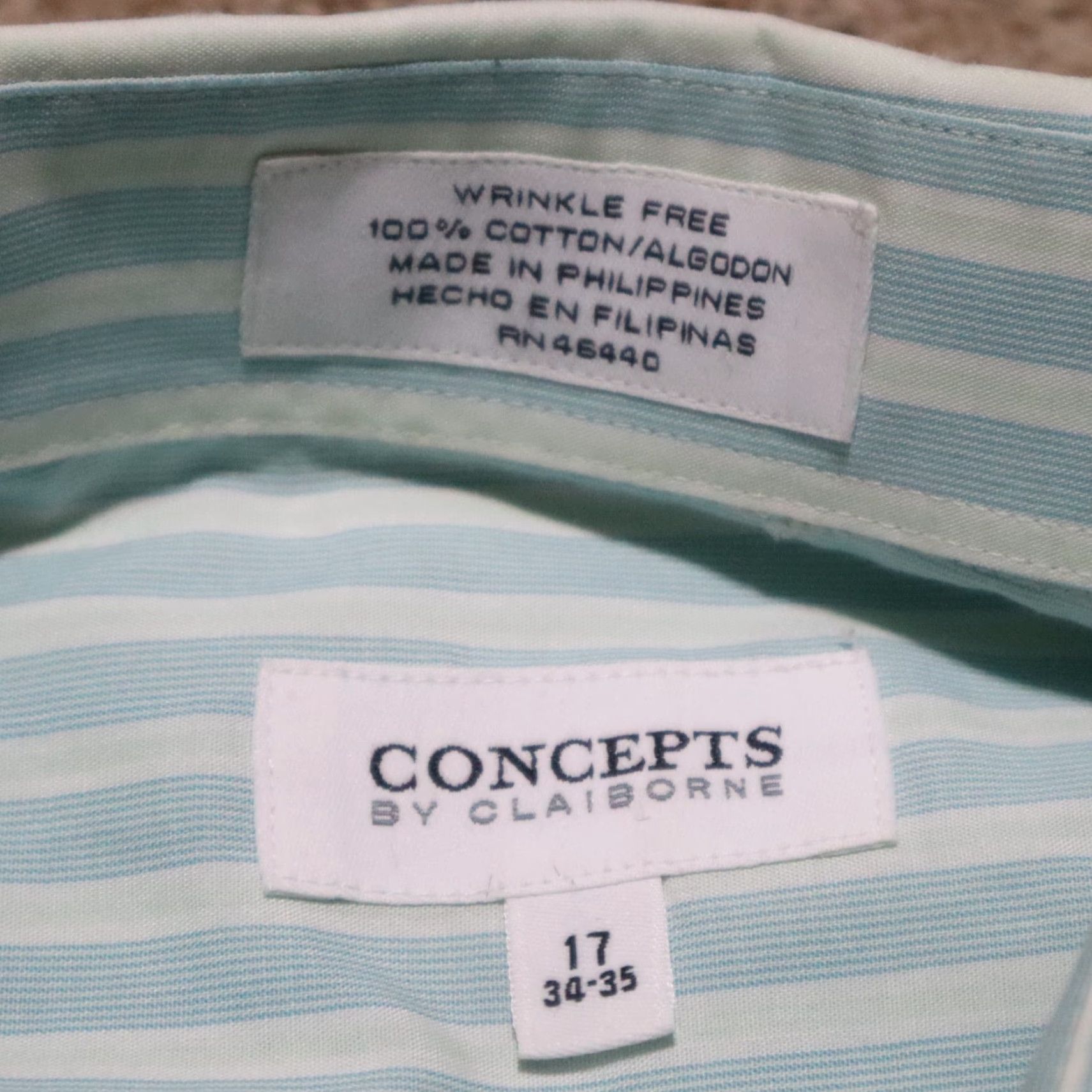 Vintage Concepts by Claiborne Shirt Mens 17 34-35 Blue Striped Button Up Long Sleeve Cotton Carded DNA Classic Button-Down Collar Vintage: No Size US XL / EU 56 / 4 - 3 Thumbnail
