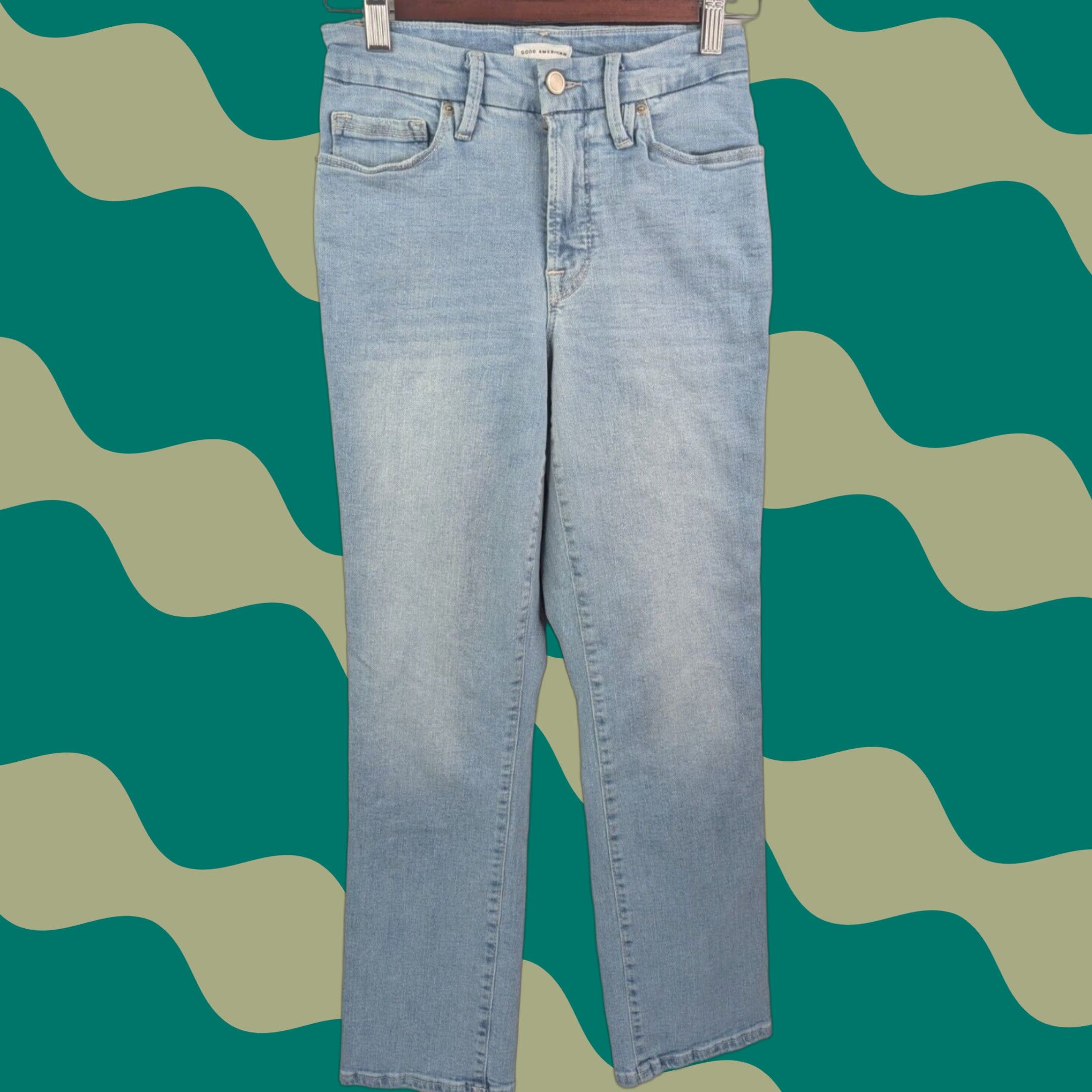 Good American Good American Good Straight Jeans Indigo with Natural Fray Hem Size 2/26 GST235T Womens Jeans Size 26" / US 2 / IT 38 - 1 Thumbnail