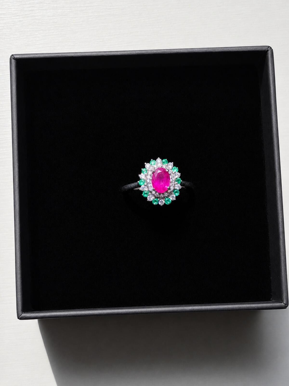 The Unbranded Brand Montepuez Ruby, Emerald & Moissanite Solitare Ring 1.85ct Size ONE SIZE - 5 Thumbnail