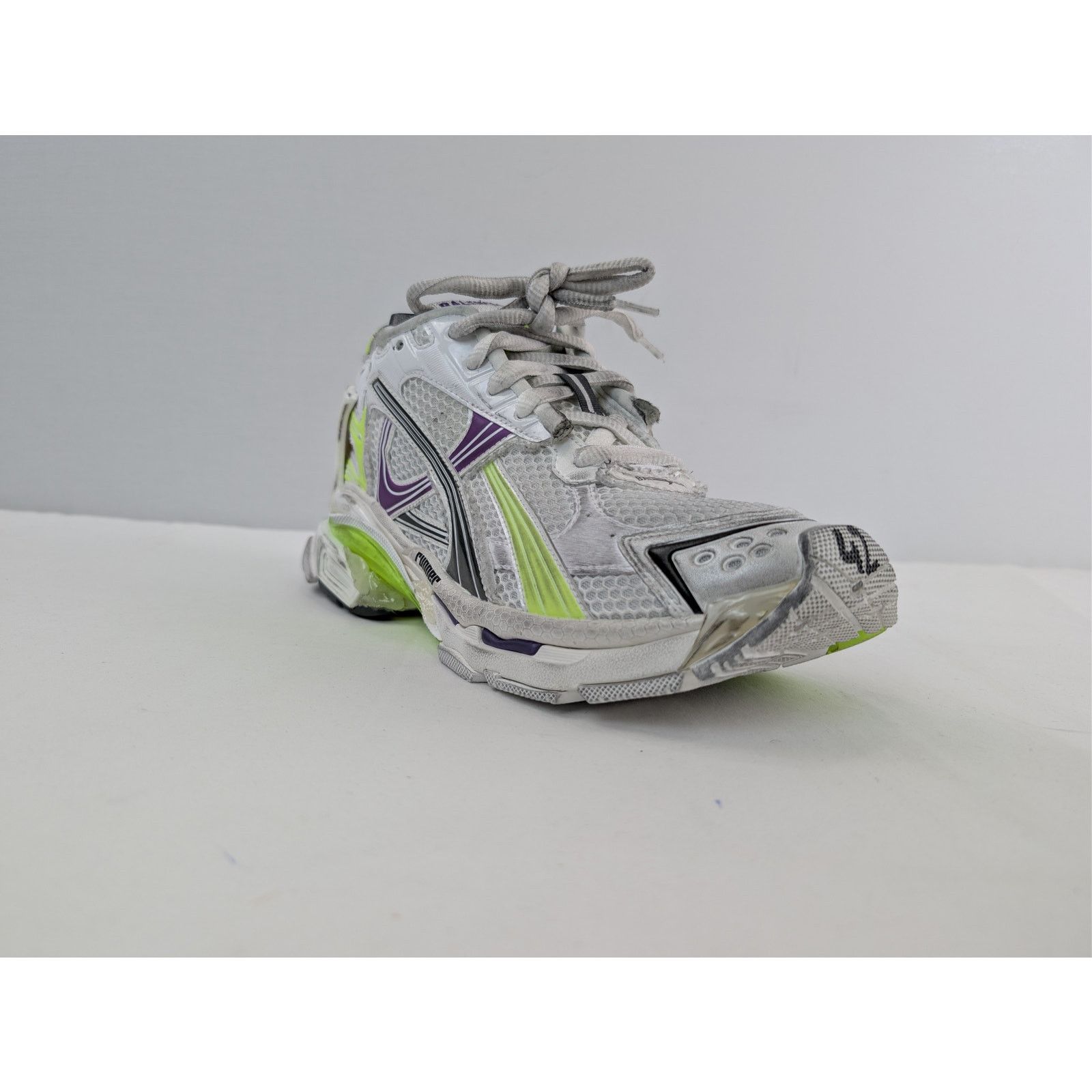 Balenciaga o1rshd1 Mesh Runner Sneaker in White / Fluo Yellow / Grey Size US 13 / EU 46 - 2 Thumbnail