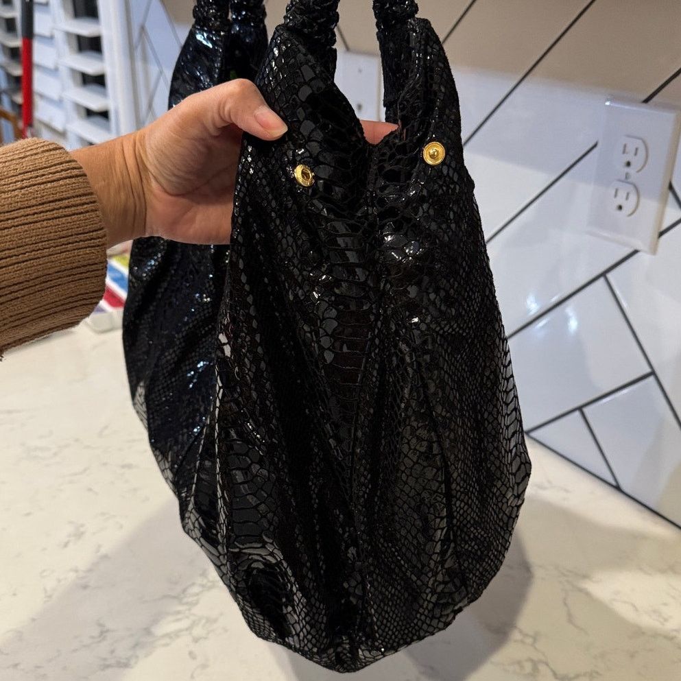 Other Vintage Perlina Y2K black snake skin leather large hobo bag Size ONE SIZE - 3 Thumbnail